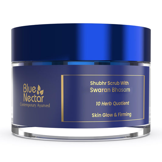 Blue Nectar Gold Face Scrub for Glowing Skin | Cleanser & Exfoliating Scrub with Aloe Vera, Walnut & Kumkumadi for Men & Women | Ayurvedic Tan Removal (12 Herbs, 1.7 Oz)