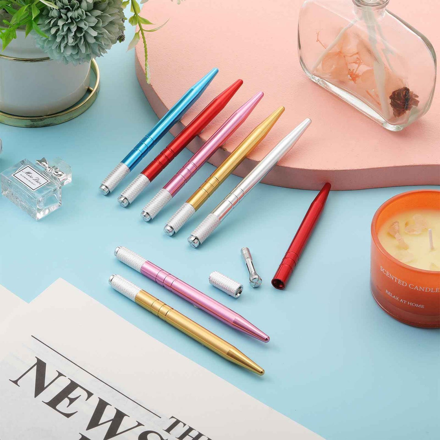 Gisafai 50 Pcs Microblading Pen Manual Eyebrow Pens Supplies Aluminum Microblade Pen Tool Holder Hand Tools for Makeup Supplies Salons(Multicolor)