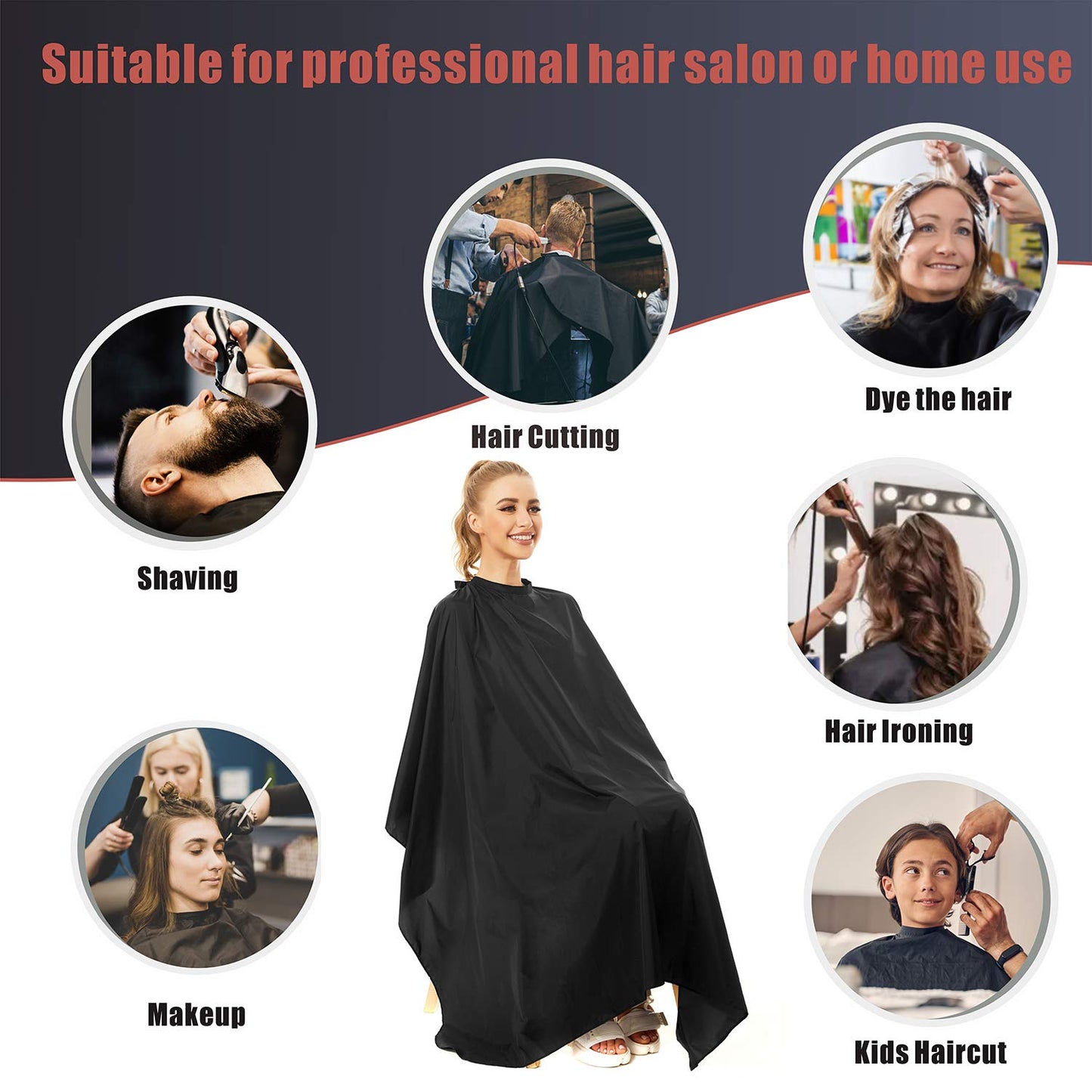 izzycka Nylon Barber Cape 64"x56" Waterproof Salon Large Hair Cutting Cape Haircut Cape for men With Adjustable Snap Closure Color Capes Professional Stylist Hairdresser apron adults Black