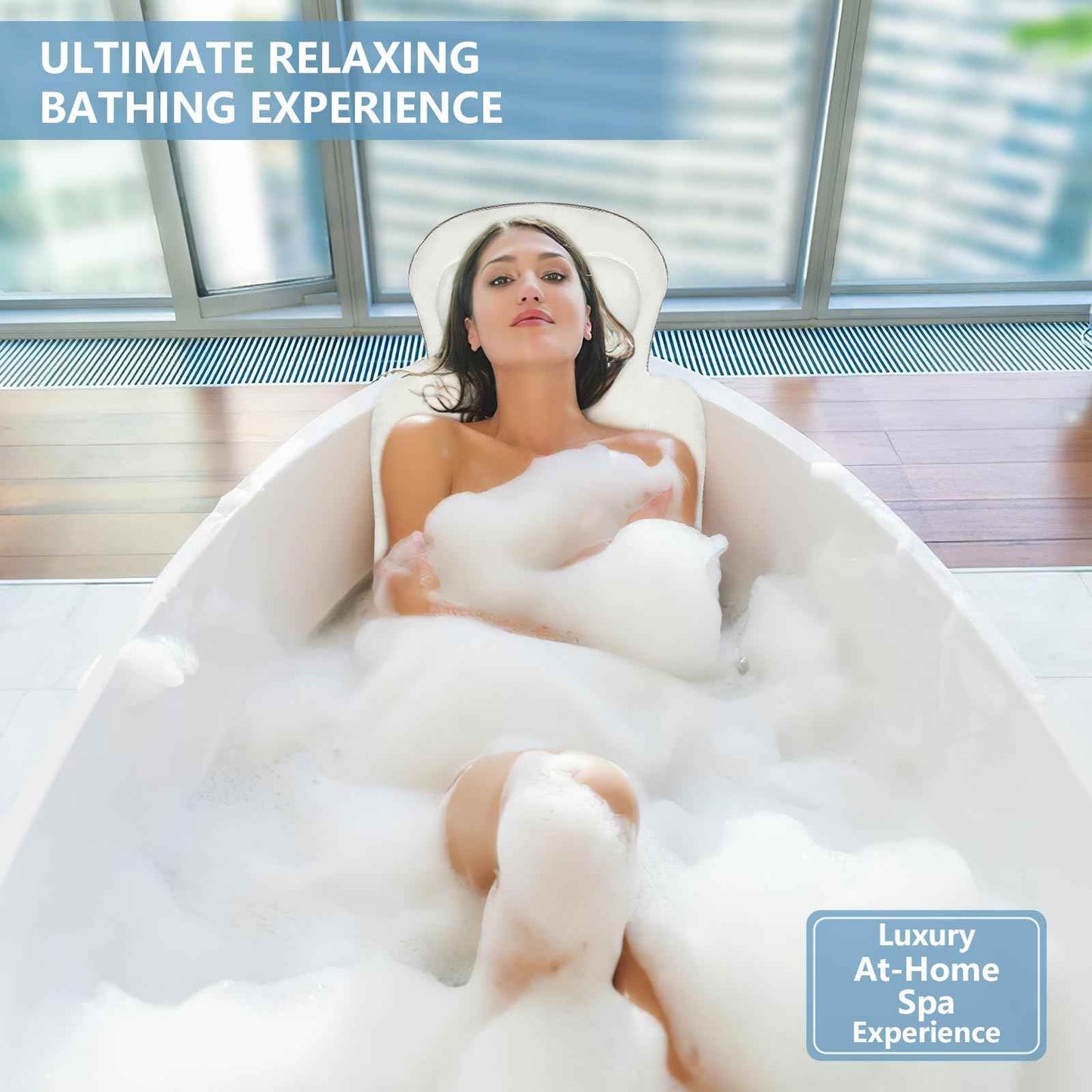 Full Body Bath Pillow, Luxury Bath Cushion with 192 Suction Cups, Bath Pillows for Tub for Head and Neck Support, with Laundry Bag White, 51" x 16"