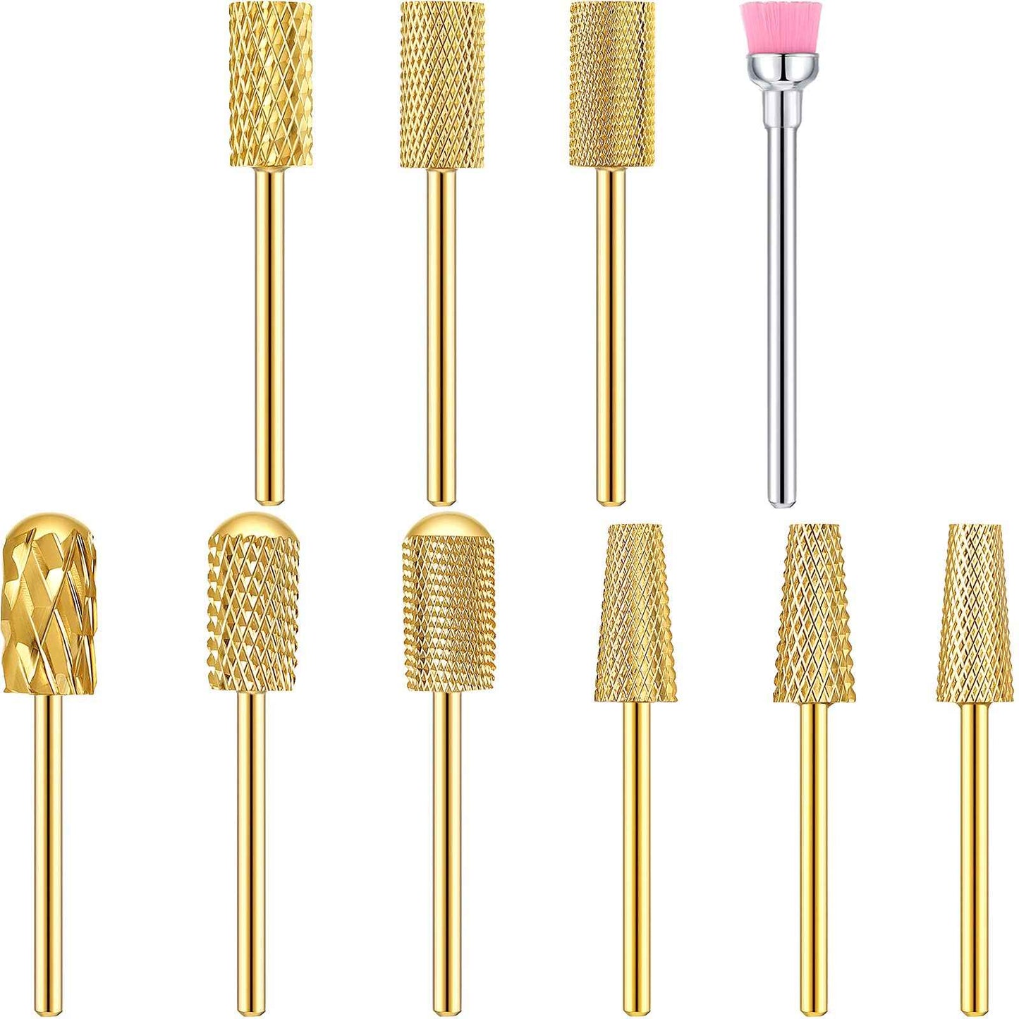 Honoson 10 Pcs Nail Drill Bits Set, 3/32 Inch Cuticle Tungsten Carbide Bits for Nail Tech, File Remove Acrylic Gel Polish, Manicure Pedicure Tools for Salon Home Supplies(Gold)