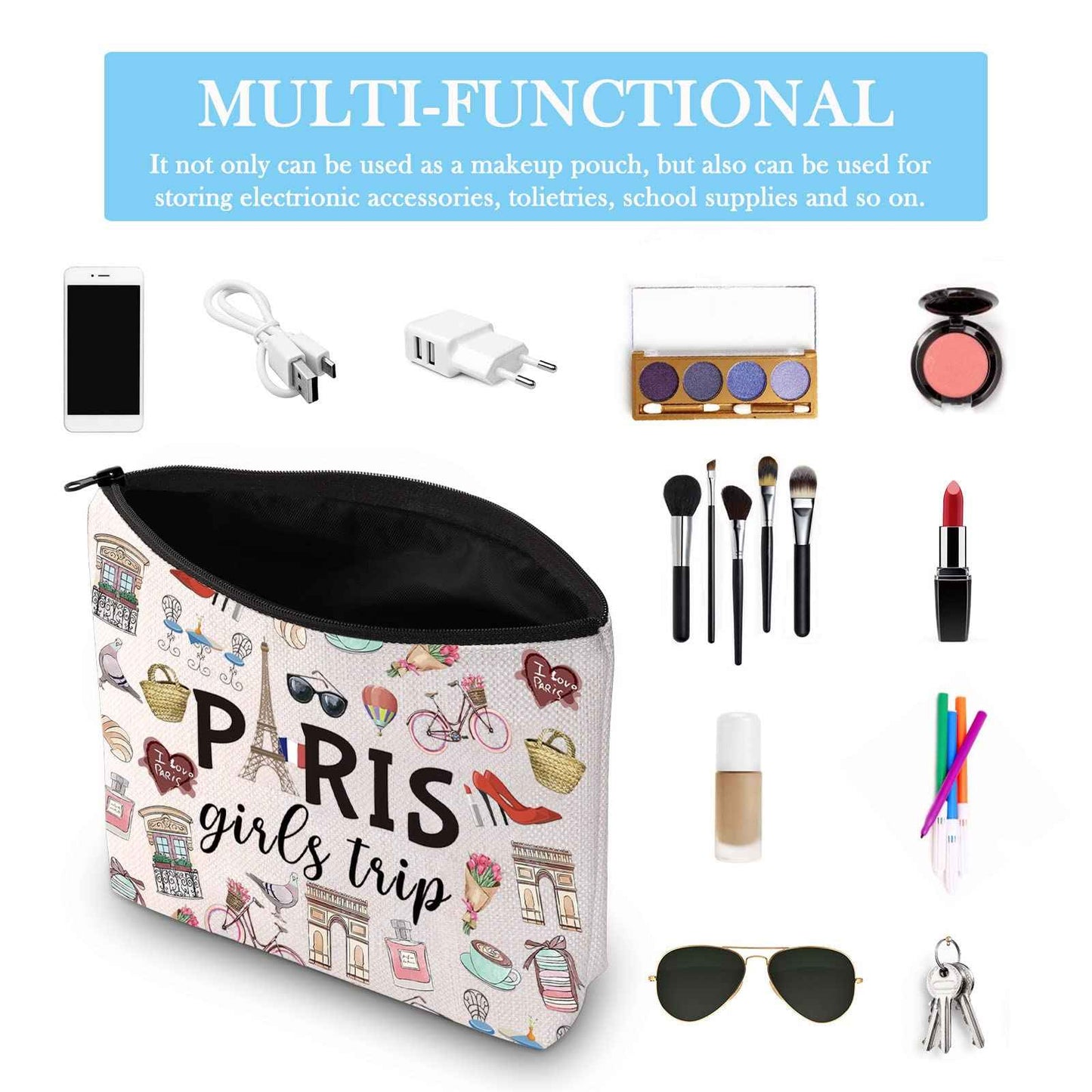 Paris Weekend Gift Bag - Vacation Theme Travel Bag with Paris Skyline Design - Perfect for Girls' Trip to France