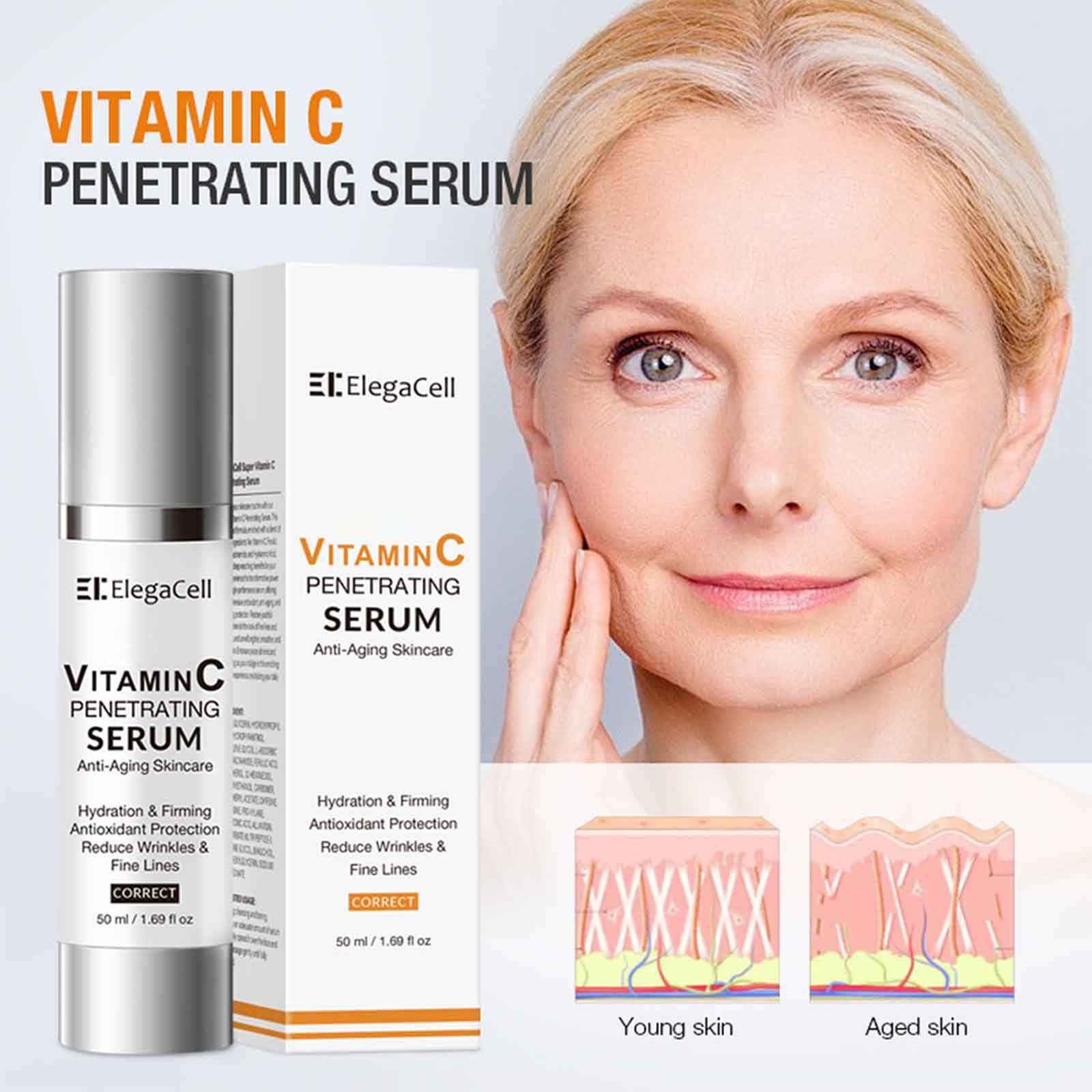 HACIRFE ElegaCell Vitamin C Serum for Women Over 70 - Advanced Anti-Aging Vitamin C Face Super Serum for Mature Skin 1.69 fl oz pack of 2