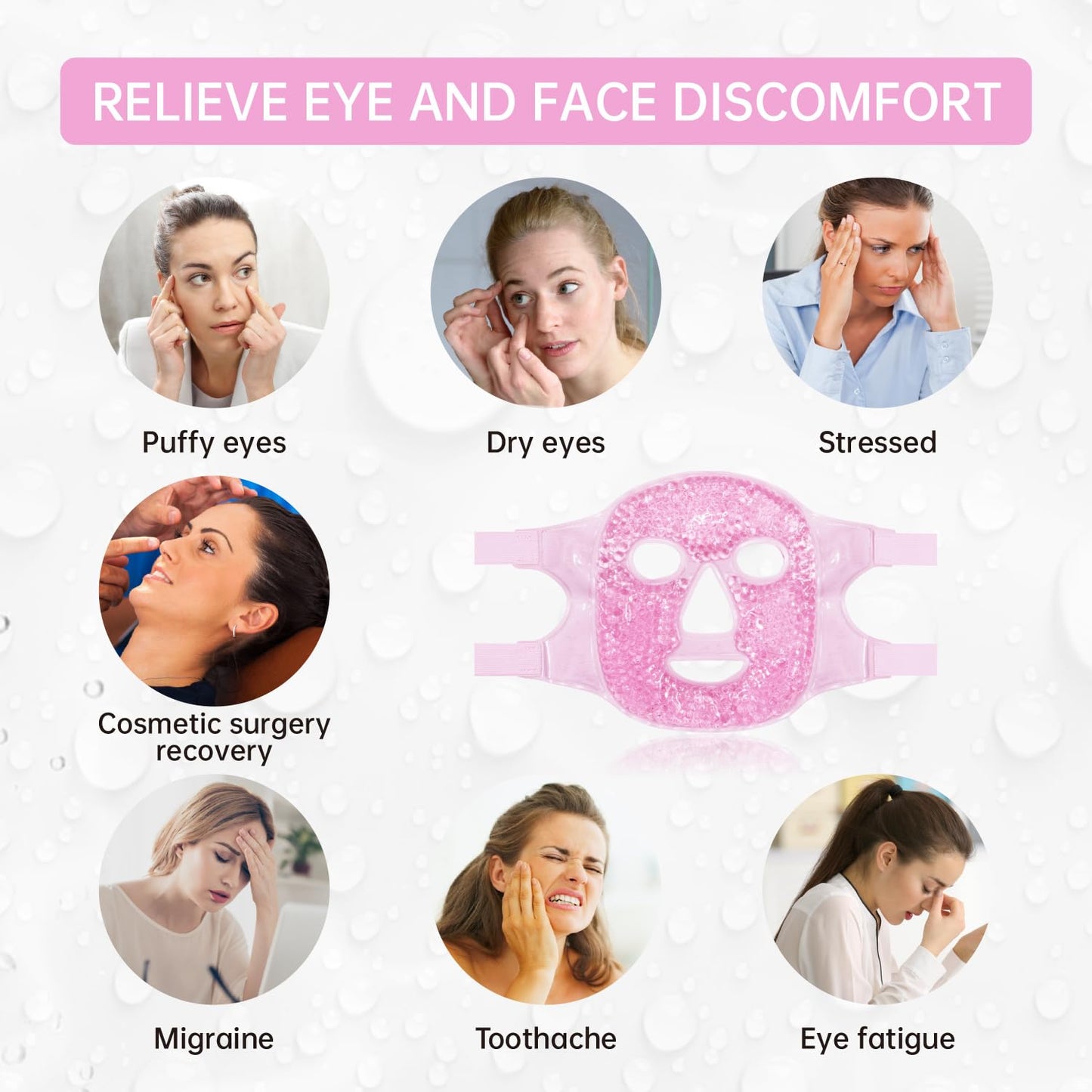 Face Eye Mask Ice Pack for Reducing Puffiness, Bags Under Eyes, Puffy Dark Circles, Migraine,Hot/Cold Pack with Soft Plush Backing (Pink #19)