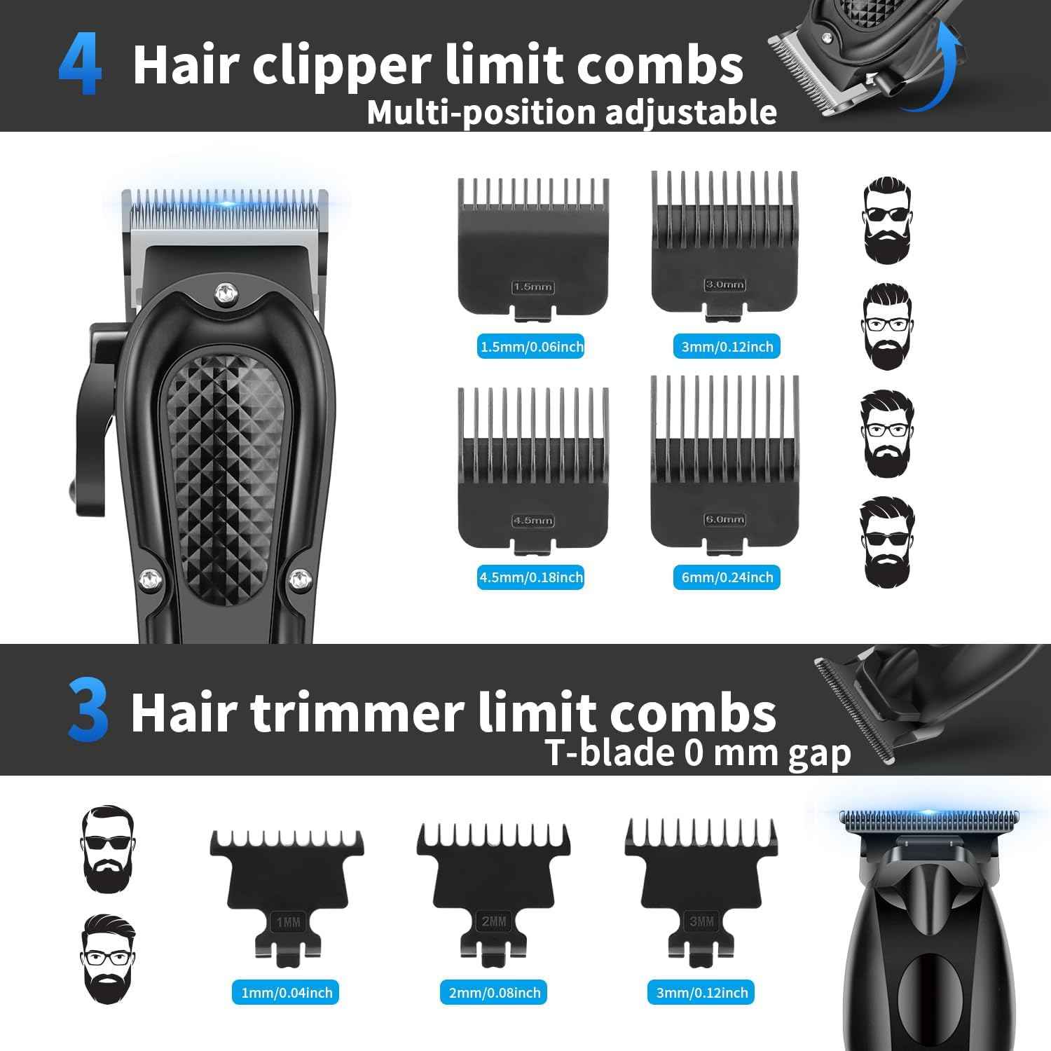 HIENA PRO Hair Clippers for Men Professional, Cordless Barber Clipper & T-Blade Beard/Hair Trimmer Set, Electric Razor Foil Shaver Nose Trimmer Barber Kit, Men's Hair Cutting Kit (212 Set)