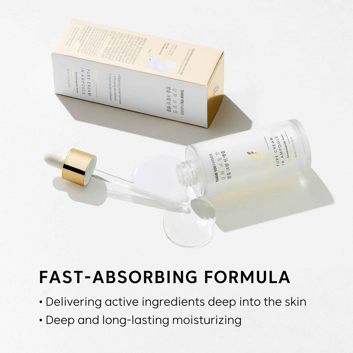 THANKYOU FARMER Rice Pure Cream In Ampoule, Double Layered Formula, Glass skin, Dermatologist Tested, Korean Rice Extracts, Niacinamide, Fragrance-Free, 1.75 fl.oz (50ml)