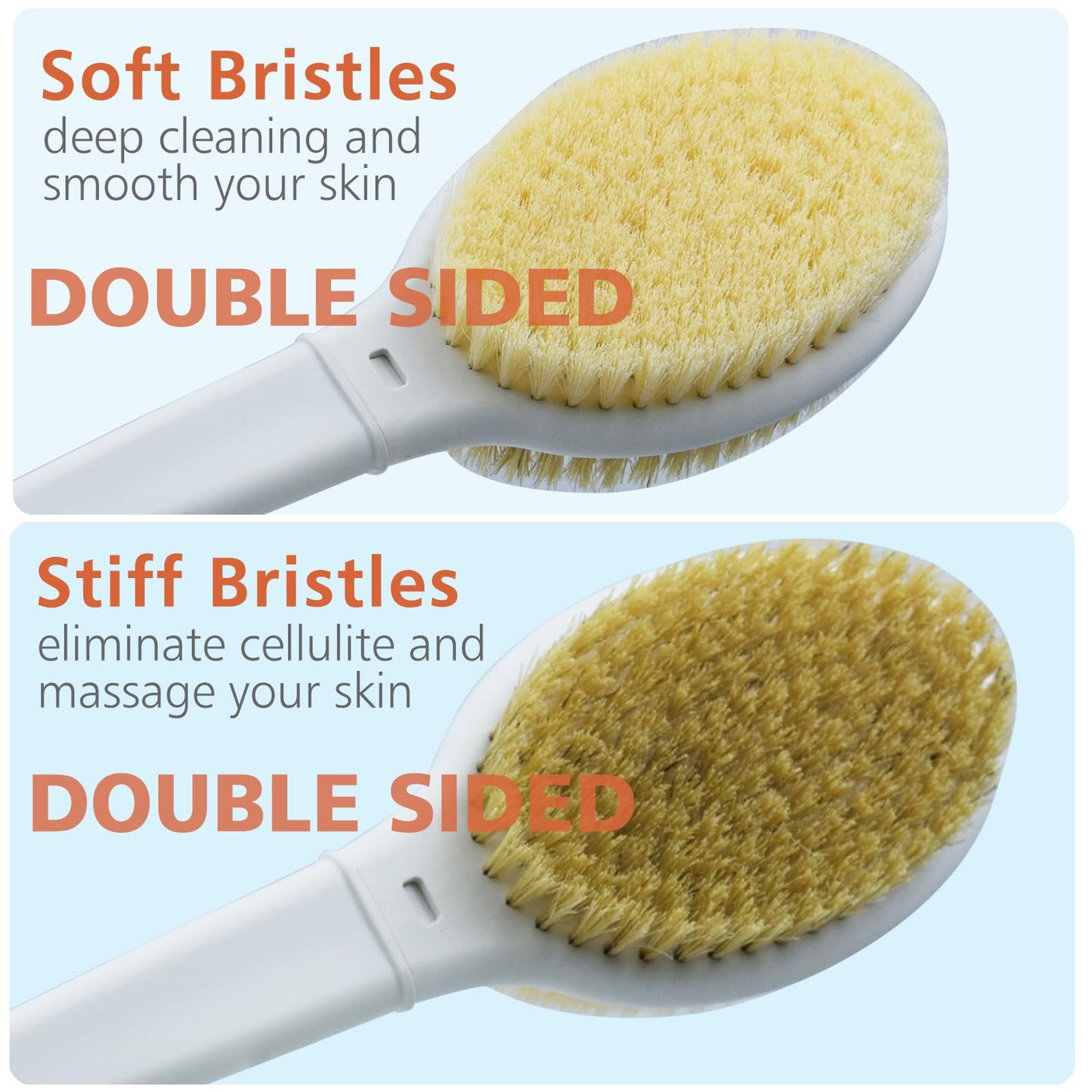 Shower Brush with Soft and Stiff Bristles,20.5" Extra Long Handle Dual-Sided Back Scrubber Bath Brush Body Exfoliator for Wet or Dry Brushing (Extra Long Handle)