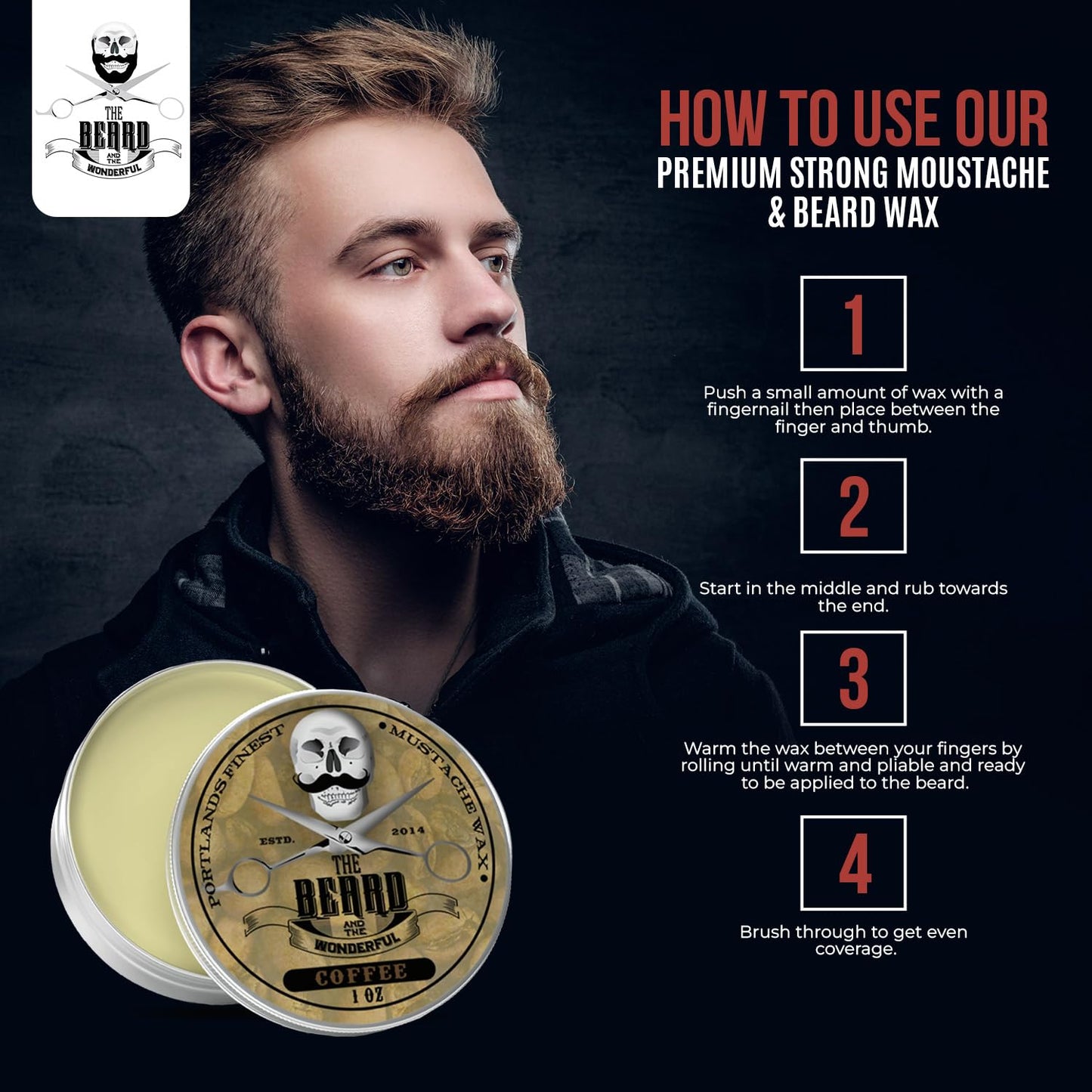 Moustache and Beard Wax 30ml –Facial Hair care with Moisture Resistant Feature – Ideal Beard Styling for Men with All Natural Ingredients, Strong Hold, & Coffee Scent Wax