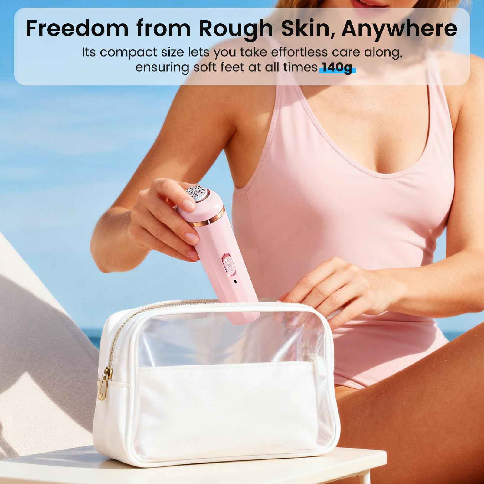 Wireless Electric Foot File - Callus Remover Tool for Feet, Rechargeable Pedicure Tool with 3 Replaceable Grinding Heads, Professional Adjustable Speed Foot Files for Dead Skin, Cracked Heels (Pink)