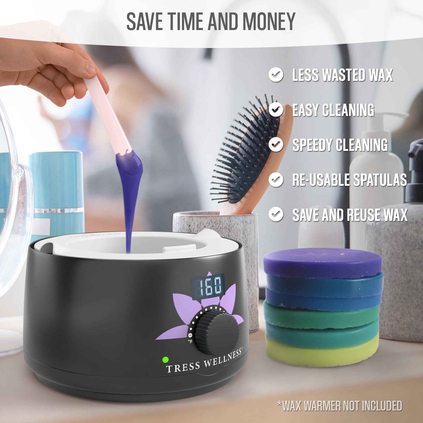 Tress Wellness Wax Warmer Silicone Liner - Easy to Clean Silicone Wax Warmer Bowls with 2x Silicone Spatulas Compatible with 16oz Electric Waxing Kit