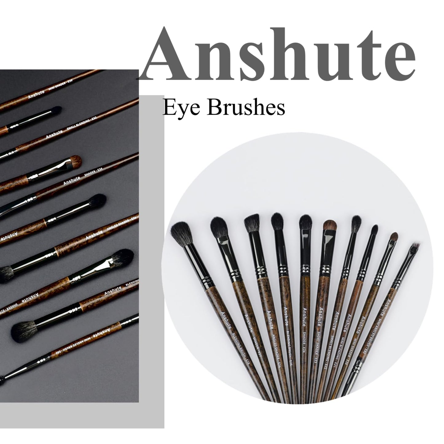 Anshute Natural Goat Hair Makeup Brushes Set of 10, Professional Natural Hair Cosmetic Brushes with Case, Beech Wood Handle. Super Soft Bristles, Variety of Brushes. Face Brushes, Eyeshadow Brushes.