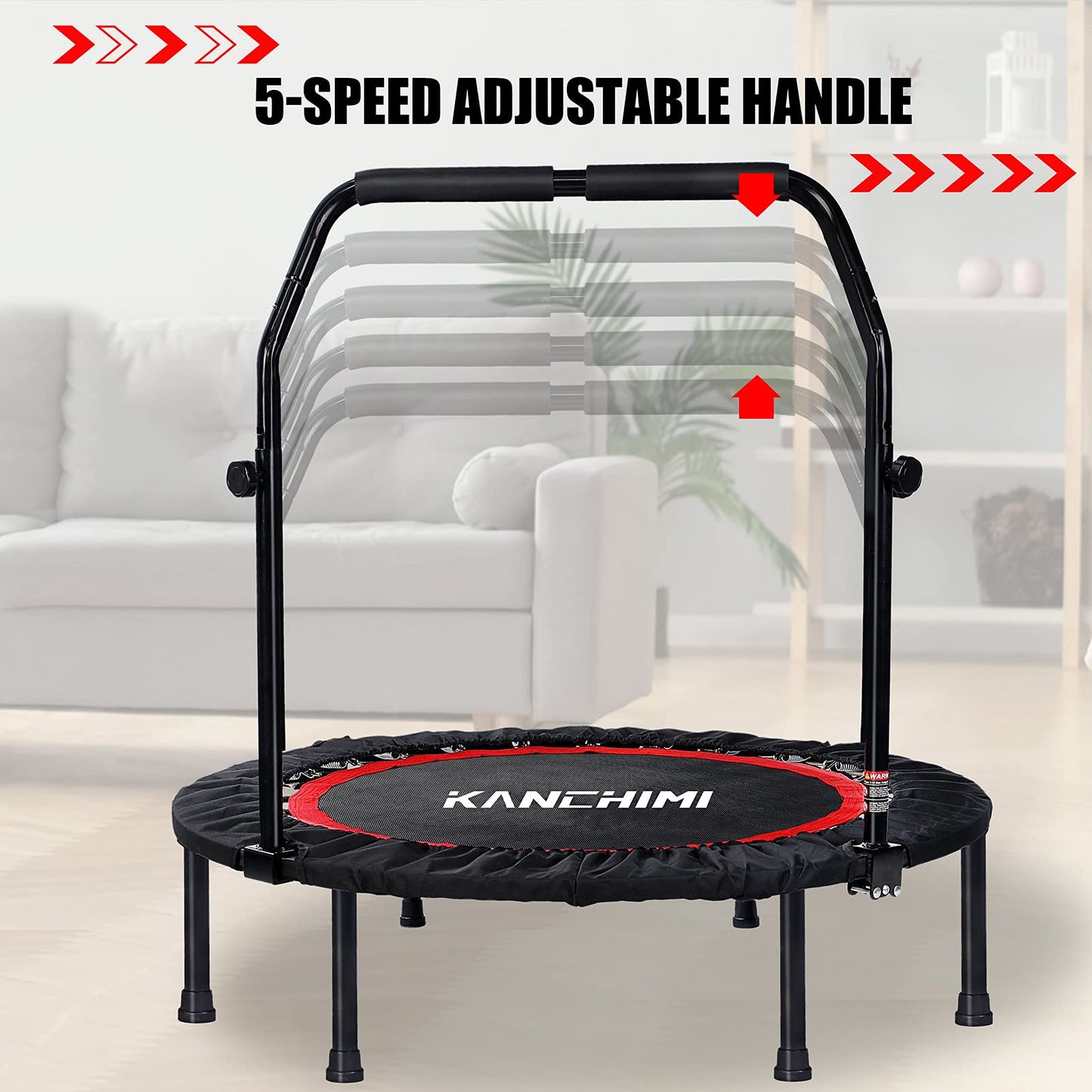 Kanchimi 48" Folding Mini Fitness Indoor Exercise Workout Rebounder Trampoline with Handle, Max Load 330lbs(Black)