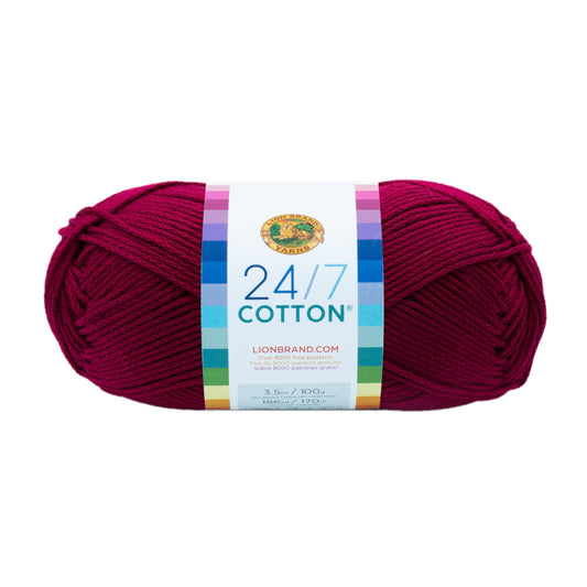 Lion Brand 24/7 Cotton Yarn, Lightweight Yarn for Knitting, Crocheting, and Crafts, Magenta, 1 Pack