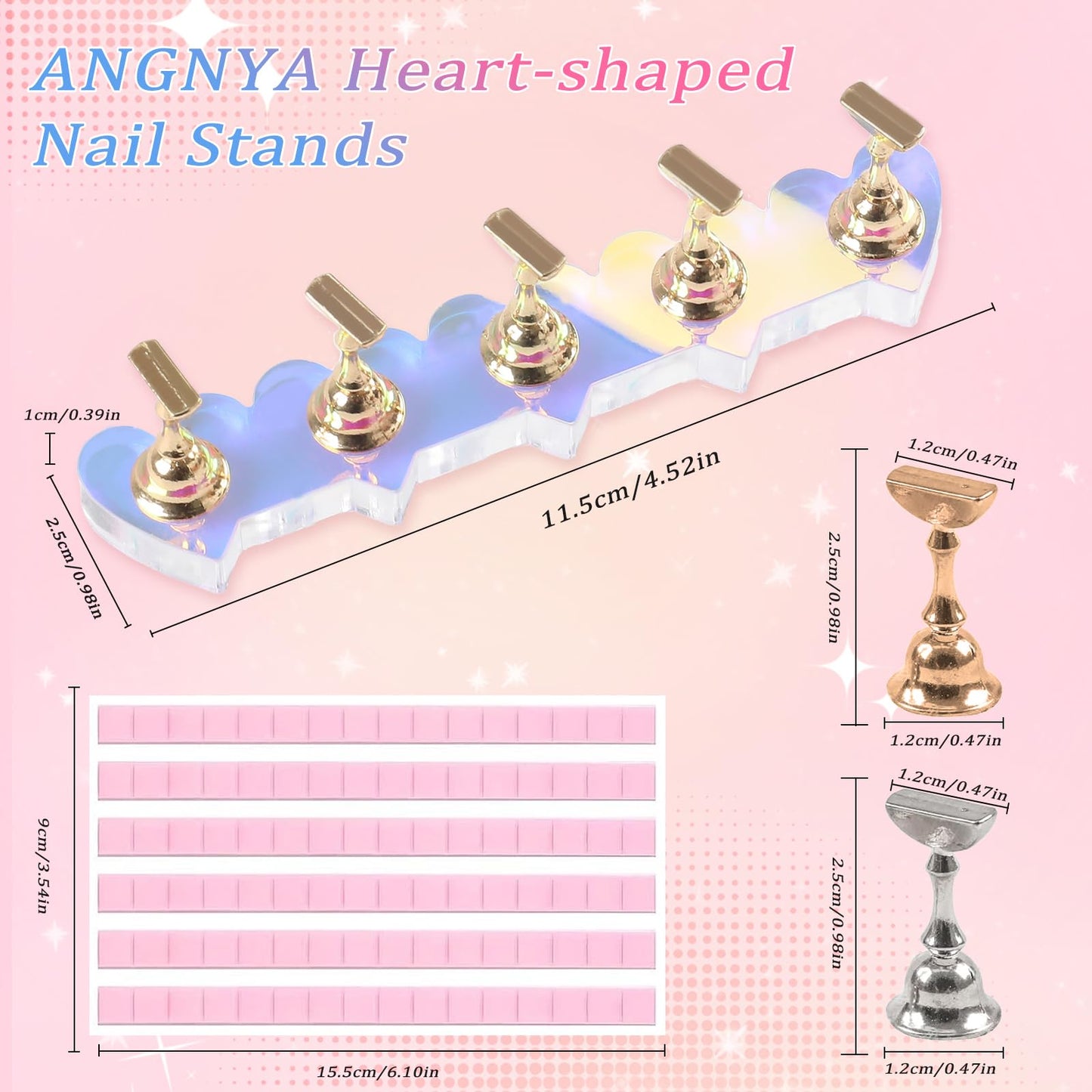 ANGNYA 2 Set Nail Stands for Press On, Heart-shaped Nail Holder for Painting Nails Aurora Nail Stand with Reusable Adhesive Putty Clay Strong Magnetic Nail Display Art Stand for Painting Nails