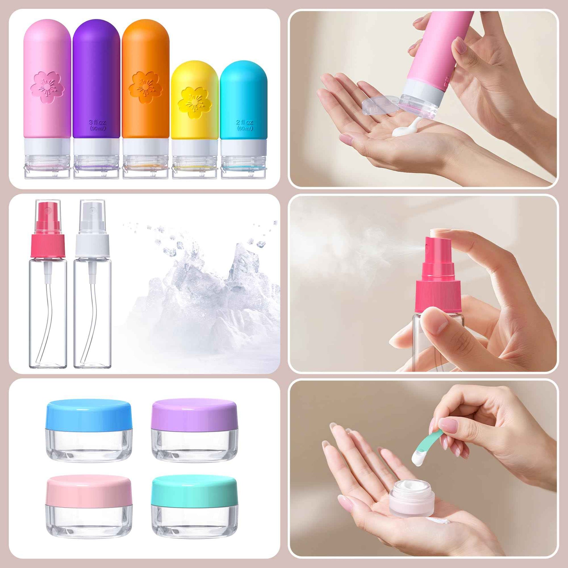 20Pack Travel Bottles for Toiletries, TSA Approved Travel Bottles Silicone Travel Size Containers, Travel Essentials Leak Proof Refillable Liquid, Shampoo and Conditioner Travel Toiletry Bottles