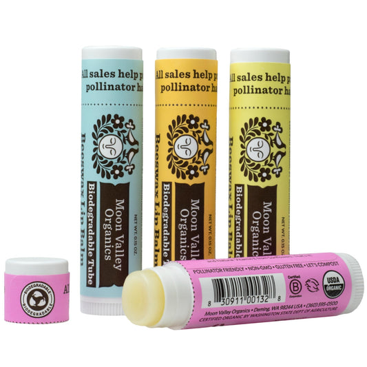 Moon Valley Organics Beeswax Lip Balm for Moisturizing Lips and Cuticles (Honey | Mint Vanilla | Vanilla | Blackberry, 4 Count (Pack of 1))