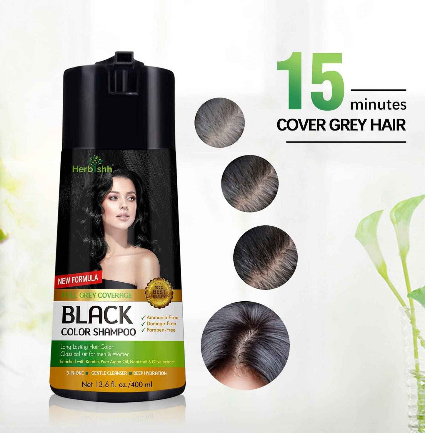 Herbishh Hair Color Shampoo (Black) - 400 mL + Hair Wax Stick