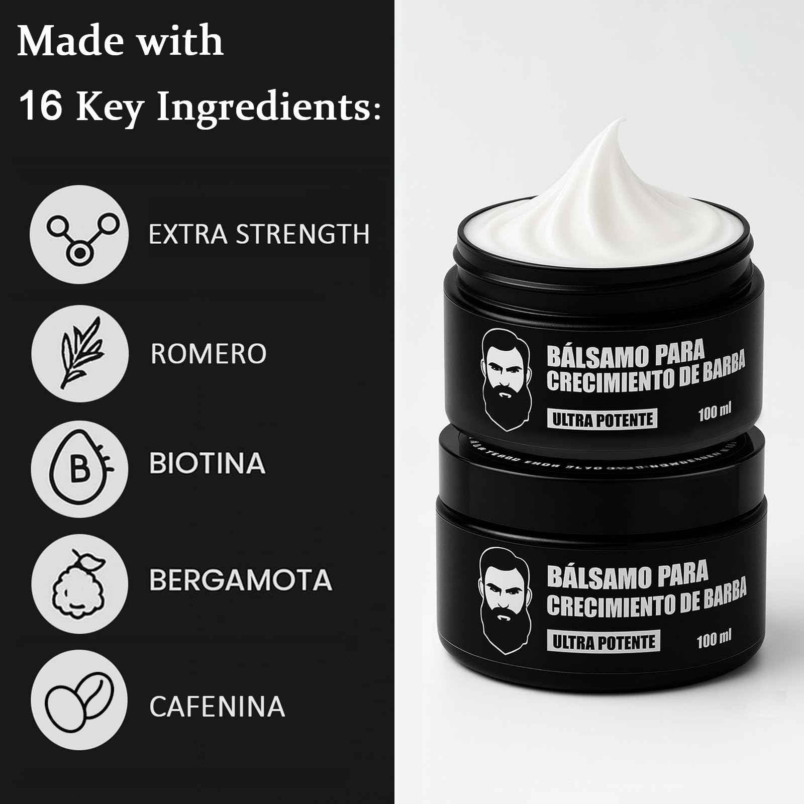 Estimulante Para Barba – Bálsamo de Crecimiento Ultra Potente, Beard Stimulating Balm, Moisturizes & Strengthens Beard, 100 ml / 3.5 oz
