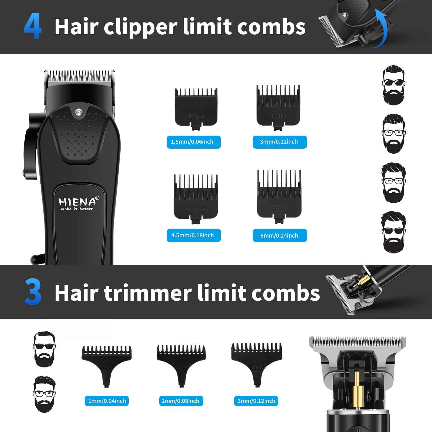 HIENA PRO Professional Hair Clipper Set & Trimmer Kit for Men, Cordless Barber Clippers, Electric Beard Trimmer Foil Shaver & Men's Facial Grooming Tool Kit, Gifts for Men (267+003A+814)
