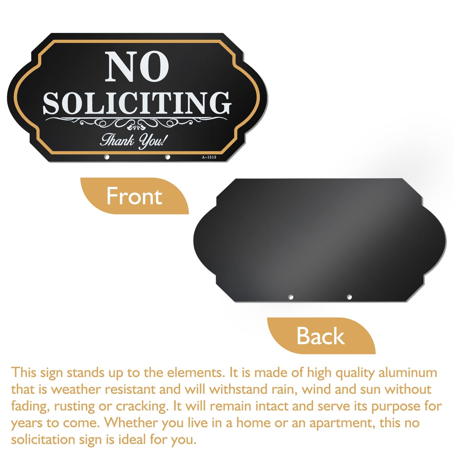 No Soliciting Sign for House with Stake - 50-mil Thick Aluminum - 5x10 Inch/37 Inch High - Adjustable Height - Outdoor Yard Sign for Home and Front Door (A1513)