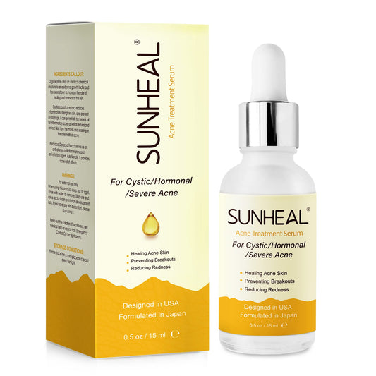 Premium Cystic, Hormonal, & Severe Acne Spot Treatment Serum for Face Cystic Acne Treatment for Teens, Women, & Men with Sensitive Skin Blind Pimple & Blemish Serum designed in USA and formulated in Japan by SUNHEAL (0.5 oz/15ml)