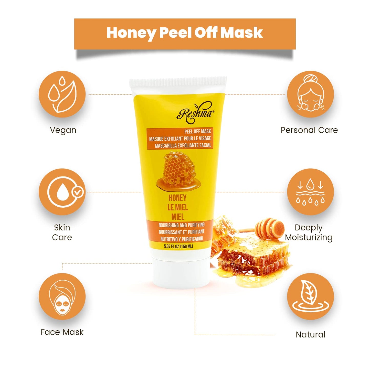 Reshma Beauty Honey Peel Off Mask | Removes Blackheads & Excess Oil | Pore Purifying and Cleasning | Cruelty Free | Peel Off Mask for All Skin Types (Pack of 1), 5.07 oz