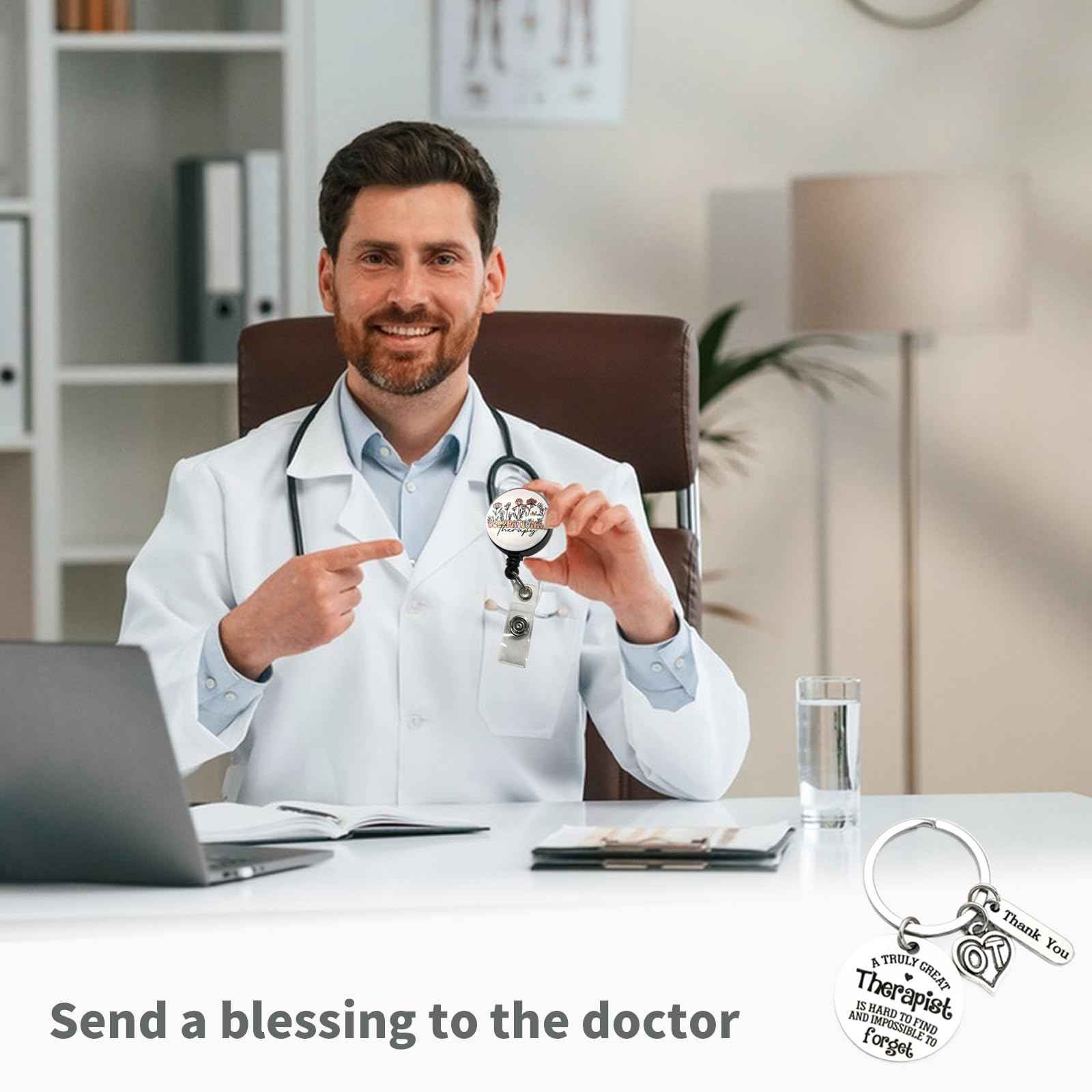 Occupational Therapy Gifts, Occupational Therapy Bag, 4 Pcs That Can Be Given to Professional Medical Practitioner, Including Tote Bag, Makeup Bag, Key Chain and Badge Holder to Show Your Appreciation