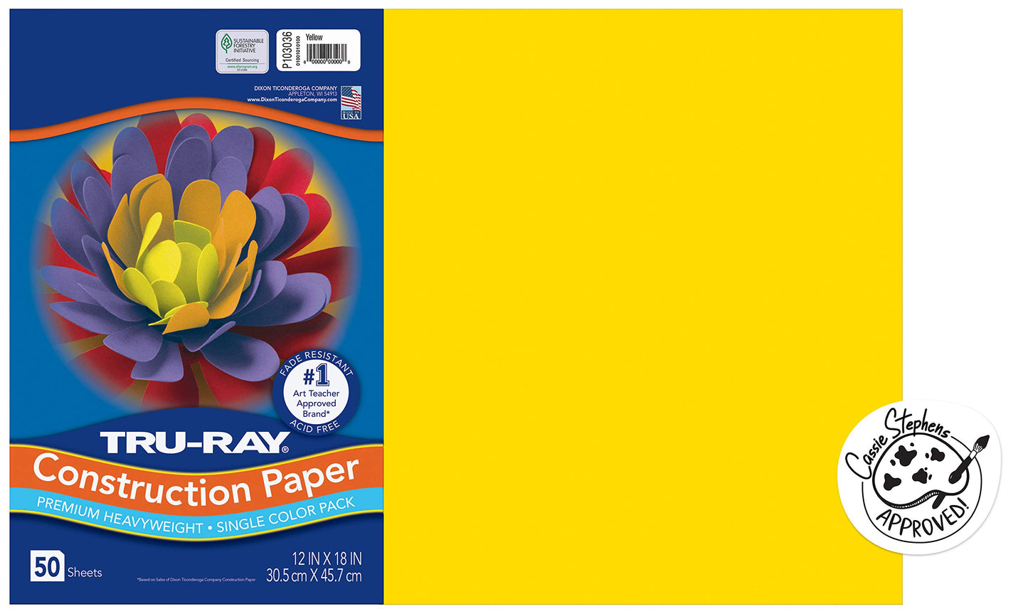 Tru-Ray® Heavyweight Construction Paper, Yellow, 12" x 18", 50 Sheets