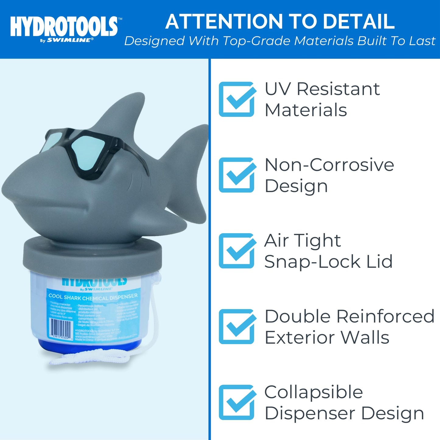 SWIMLINE HYDROTOOLS 87271 Shark Large Capacity Pool & Spa Chemical Dispenser | Compatible With Bromine & Chlorine Supports 1-3’’ Tablets | Adjustable For Customizable Flow Rate | Cost Effective