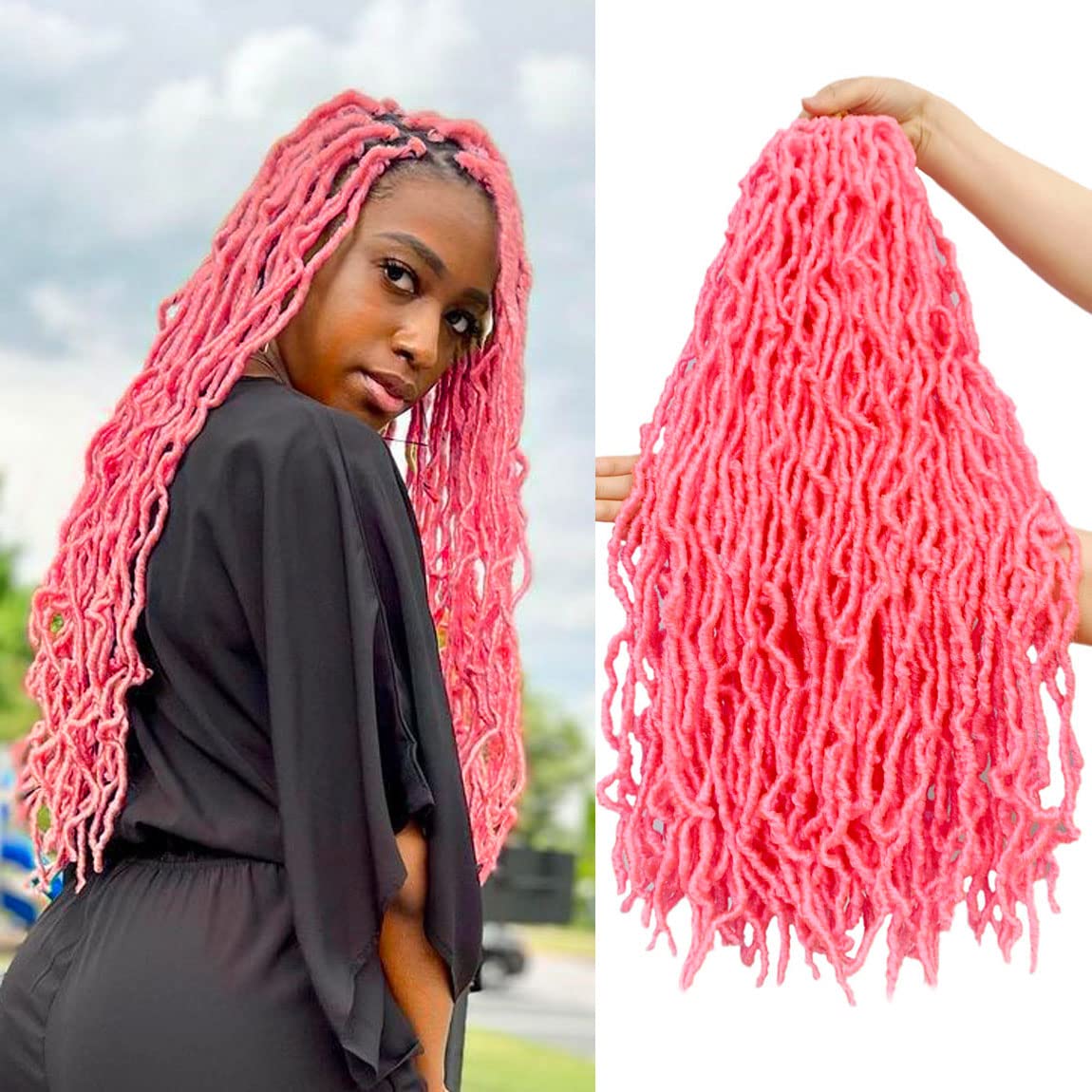 Soft Locs 24 Inch 2 Pack Pink Color Faux Locs Crochet Hair Pre-looped Locs Synthetic Crochet Braids Hair Extensions For Black Women (24inch, 2packs, Pink)