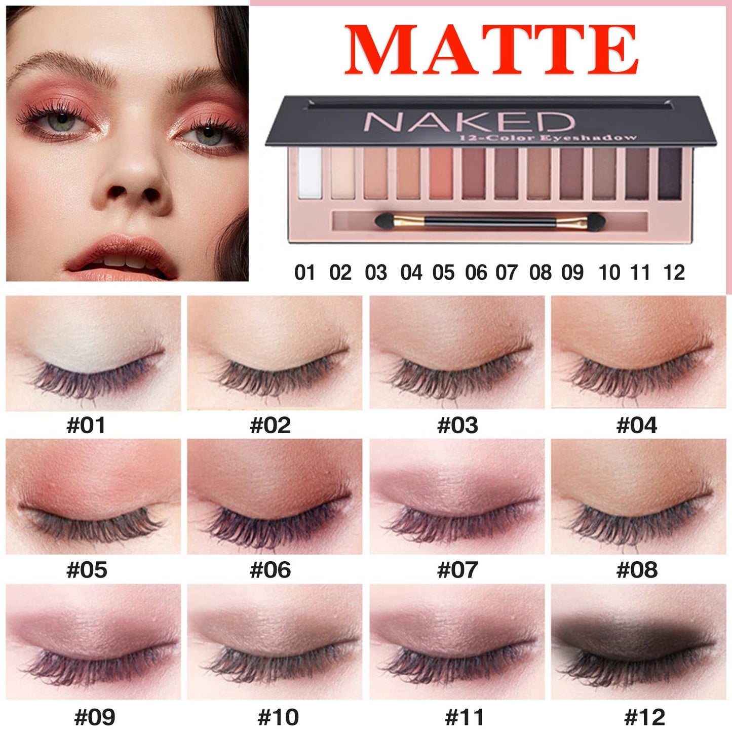 2PCS 12Colors Naked Eyeshadow Palette,nude Eyeshadow Palette,Natural Shimmer Glitter Eyeshadow Palette,Eye Shadow Palette with Brush,Waterproof & Long Lasting Smokey Eye Makeup(Matte+Shimmer)