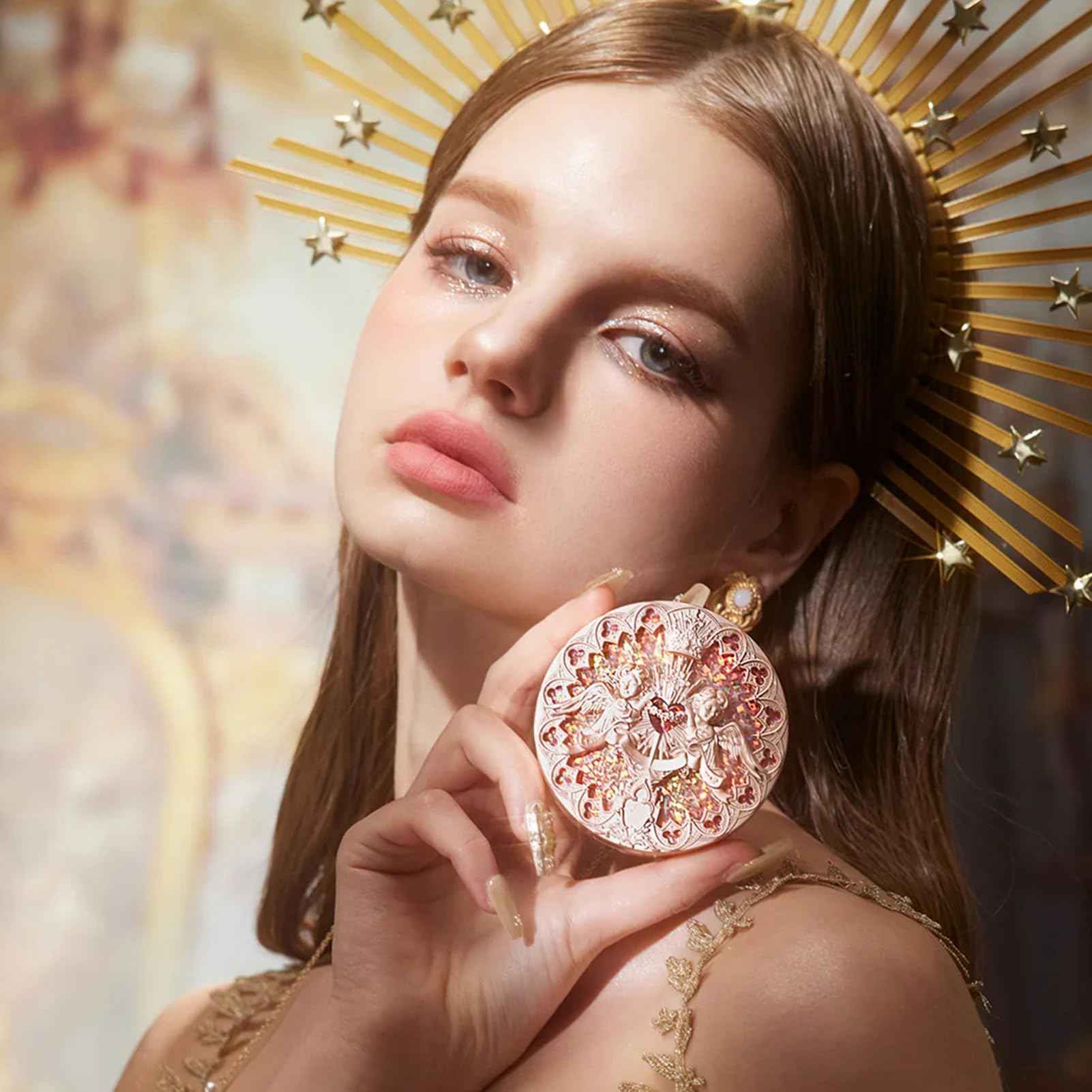 Flower Knows Little Angel Embossed Highlighter - Moonlight White Highlighter Powder,Long-Lasting Moonlight Glow,Creamy White&Subtle Warm Shimmer,Velvet & Weightless Finish(L03 Chanting Anthem)