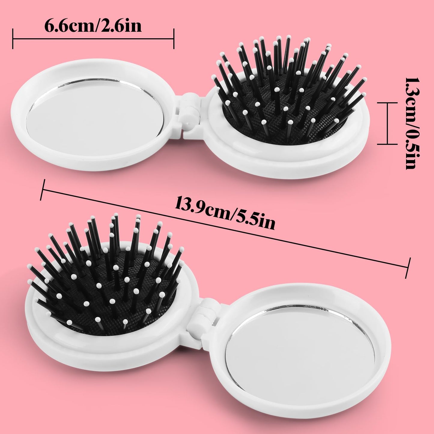 Mengduxd Mini Hairbrush, Collapsible Pocket Hairbrush with Mirror, Portable Hairbrush, Women Travel Small Hairbrush.Seaside Beach