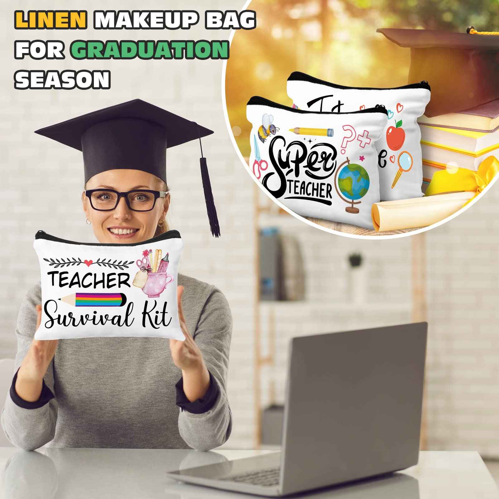 Irenare 30 Pcs Christmas Teacher Gift Thank You for Women Makeup Bag Cosmetic Bag Pencil Case Bags Travel Toiletry Canvas Pouch with Zipper for Christmas Teacher Appreciation Gift