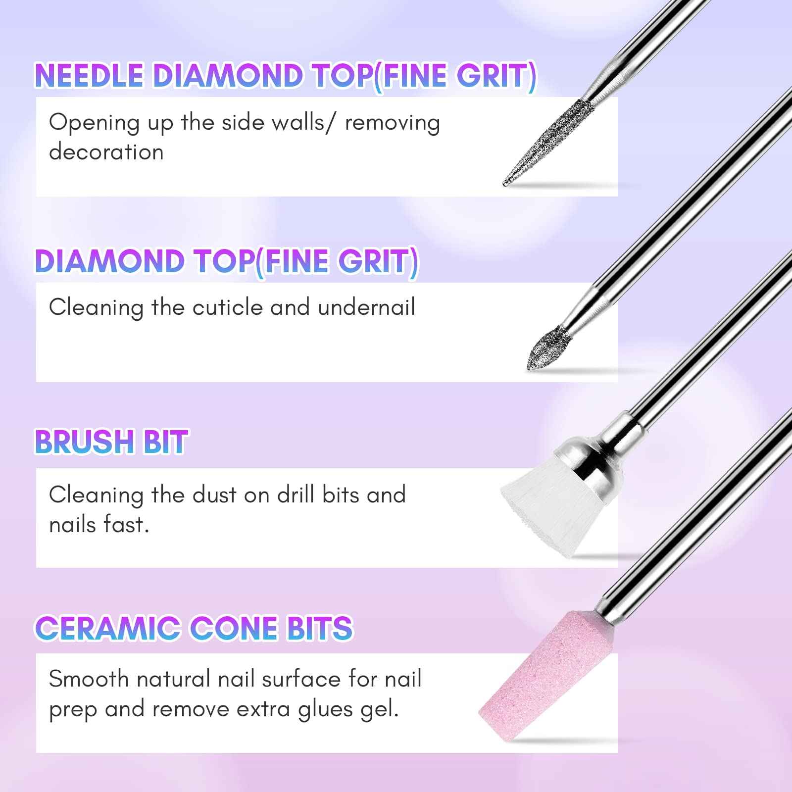Makartt Nail Drill Bit Set B-25 Tungsten Carbide Diamond Ceramic Acrylic Nail Drill Bits 7Pcs with 3XF Nail Safety Cuticle Bit Bundle