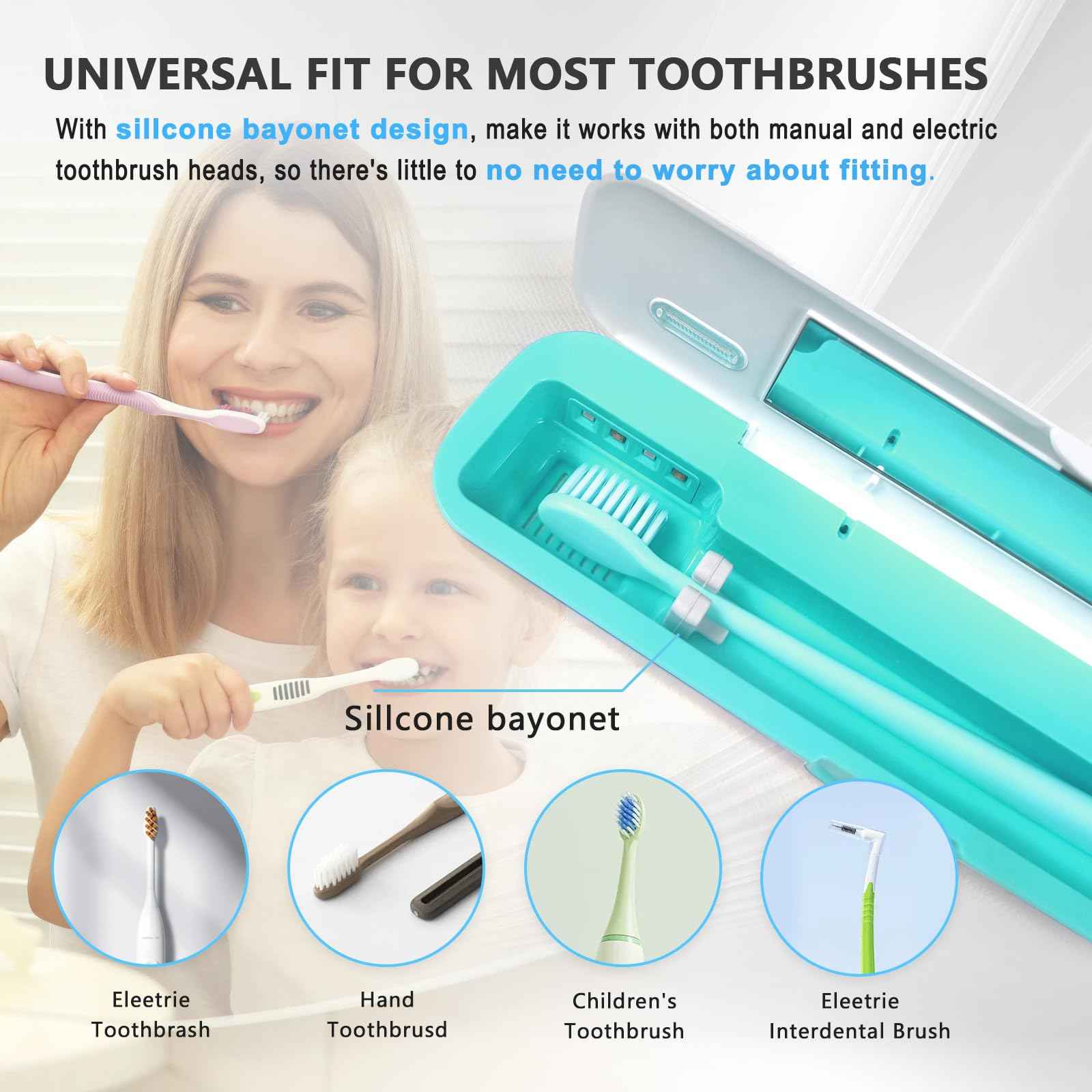 UWTLFCE UV-C Toothbrush Sanitizer Case for Travel, Portable Sanitizer and Holder Universal Fits Electric and Manual Brush Heads, Smart Automatic Operation