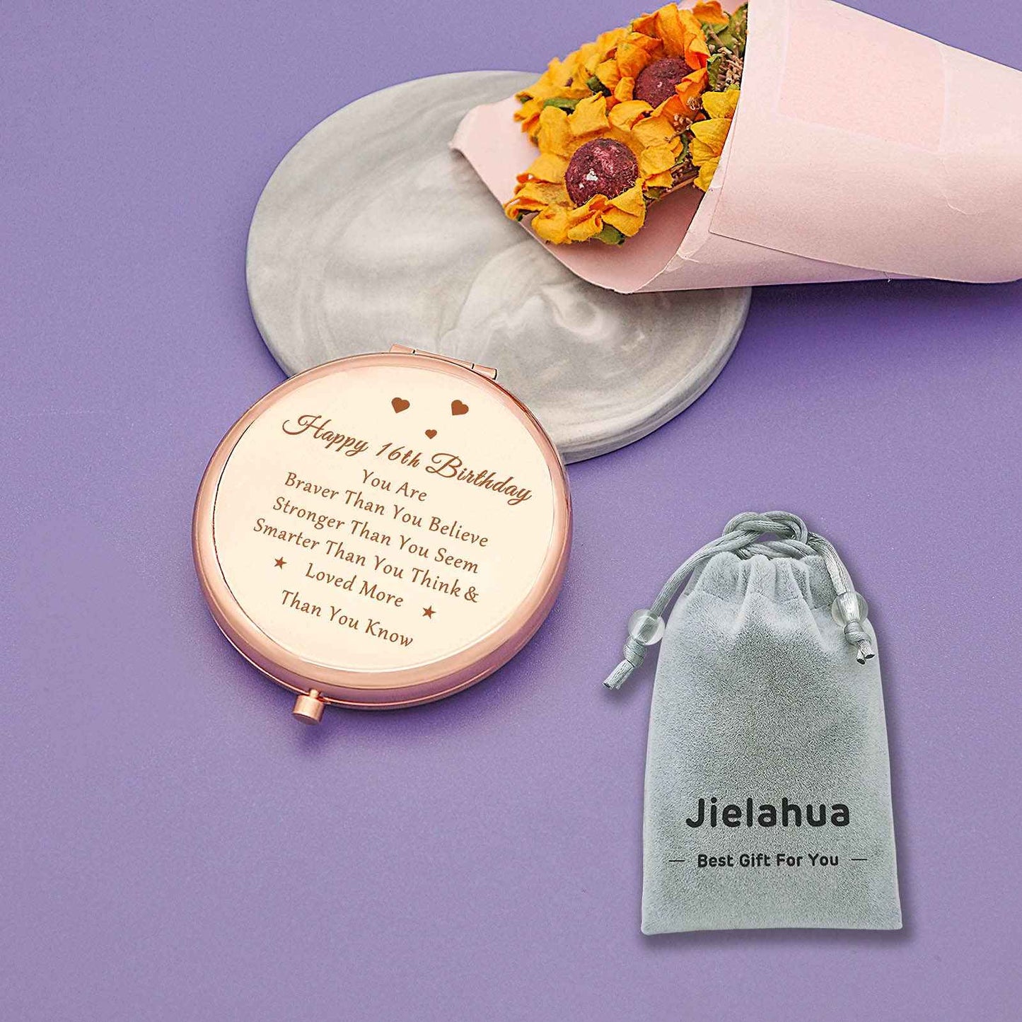 Jielahua 16th Birthday Gifts for Girl Sweet 16 Year Old Birthday Gifts Ideas for Girls Daughter Granddaughter Niece Travel Mirror Compact Makeup Mirror Birthday Gifts from Sister Friendship Gifts