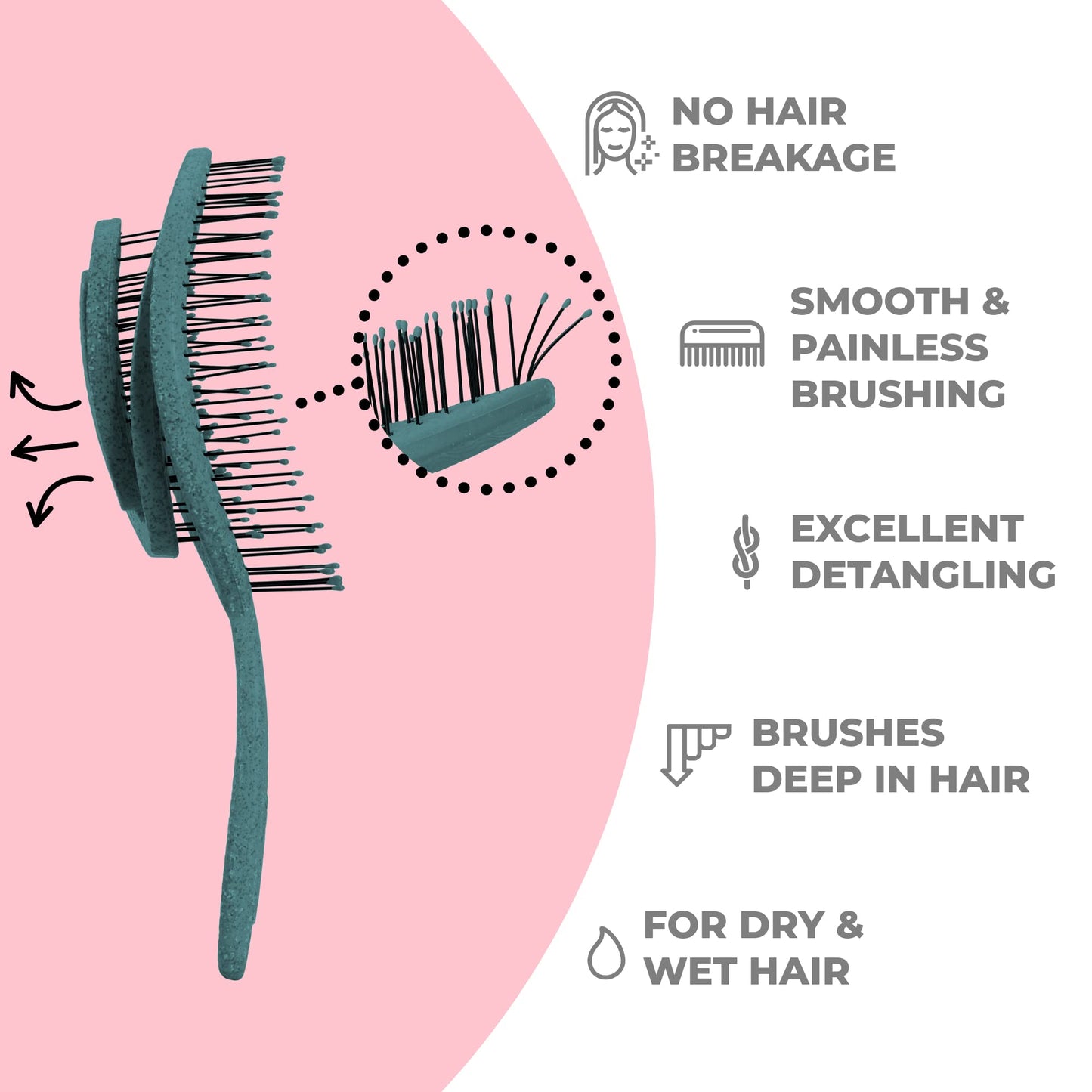 Ninabella Organic Detangling Hair Brush for Women, Men & Children - Does not Pull on Hair - Hair Straightening Brushes for Straight, Curly & Wet Hair - Unique Spiral Hairbrush