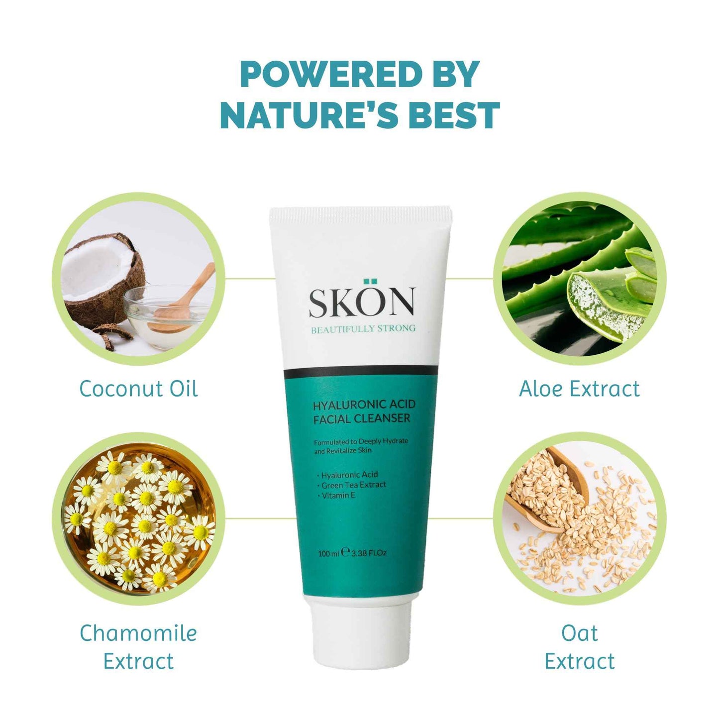 Skön Hyaluronic Acid Facial Cleanser – Gentle Hydrating Face Wash with Vitamin E & Green Tea – Deep Cleansing & Collagen Boosting Face Cleanser For Radiant, Soft Skin – Suitable All Skin Types – 100ml