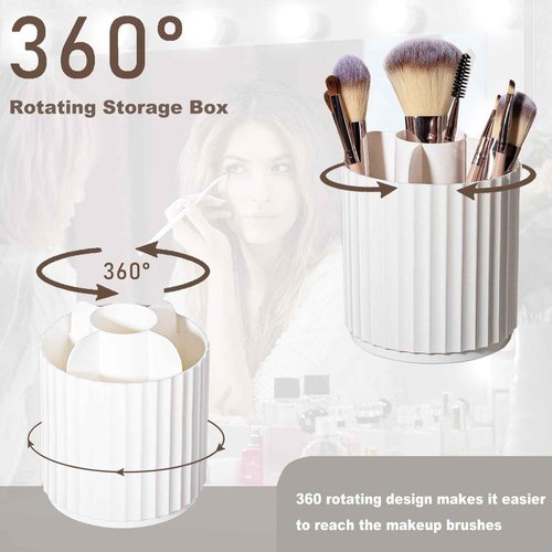 Anyoifax Makeup Brush Holder Organizer 360°Rotating Make Up Brushes Container for Vanity, Spinning Cosmetics Storage Cup, Stripe White