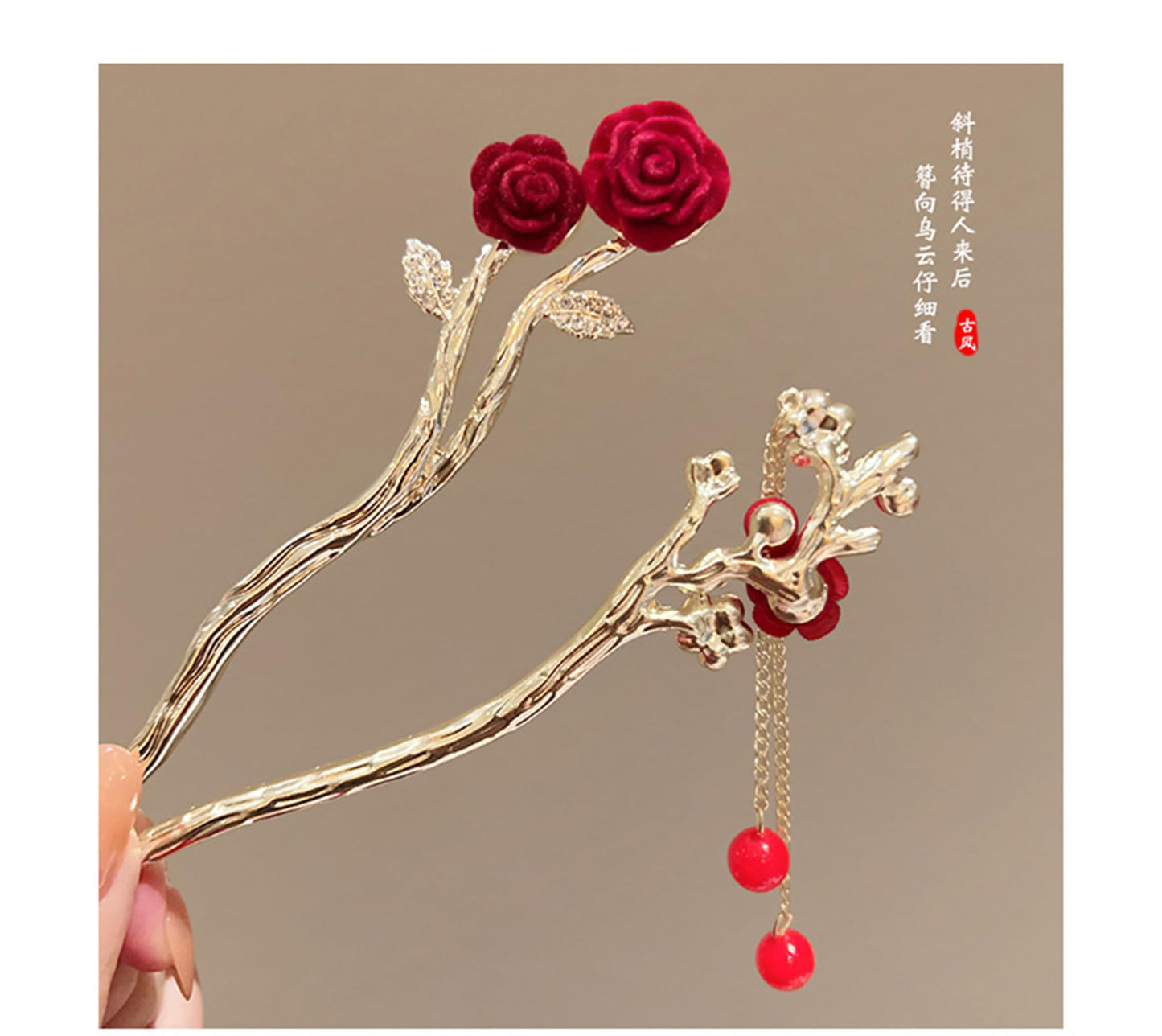 2 Pieces Metal Hairpin Rose Flower Hair Chopsticks Butterfly Hair Stick Handmade Classic Hair Pins for Women Girls-040