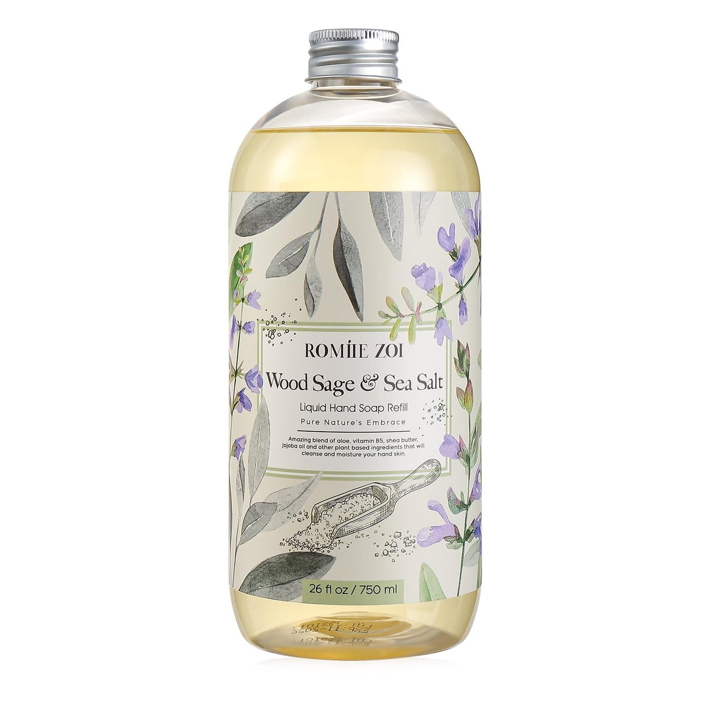 ROMIIE ZOI Liquid Hand Soap Refill, Wood Sage & Sea Salt, Gentle & Moisturizing Formula, 750 ML/ 26 FL OZ