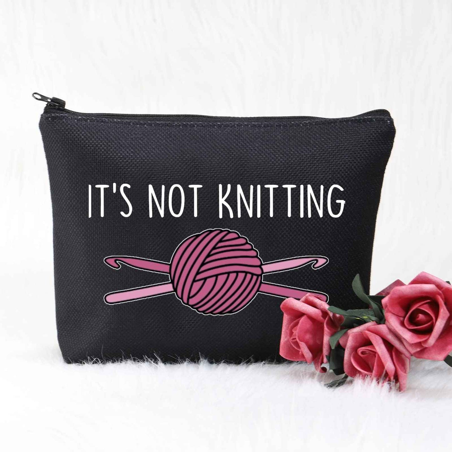 POFULL Crochet Gifts Crochet Lovers Gift It's Not Knitting Cosmetic Bag Crochet Hook Gift (Black It's Not Knitting bag)
