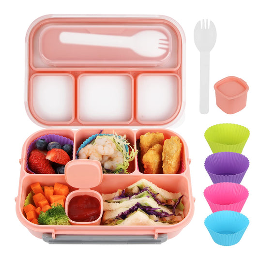 MaMix Bento Lunch Box Adult Lunch Box, Lunch Box Kids, Lunch Containers for Adults/Kids/Students,1300ML-4 Compartment Bento Lunch Box (pink)