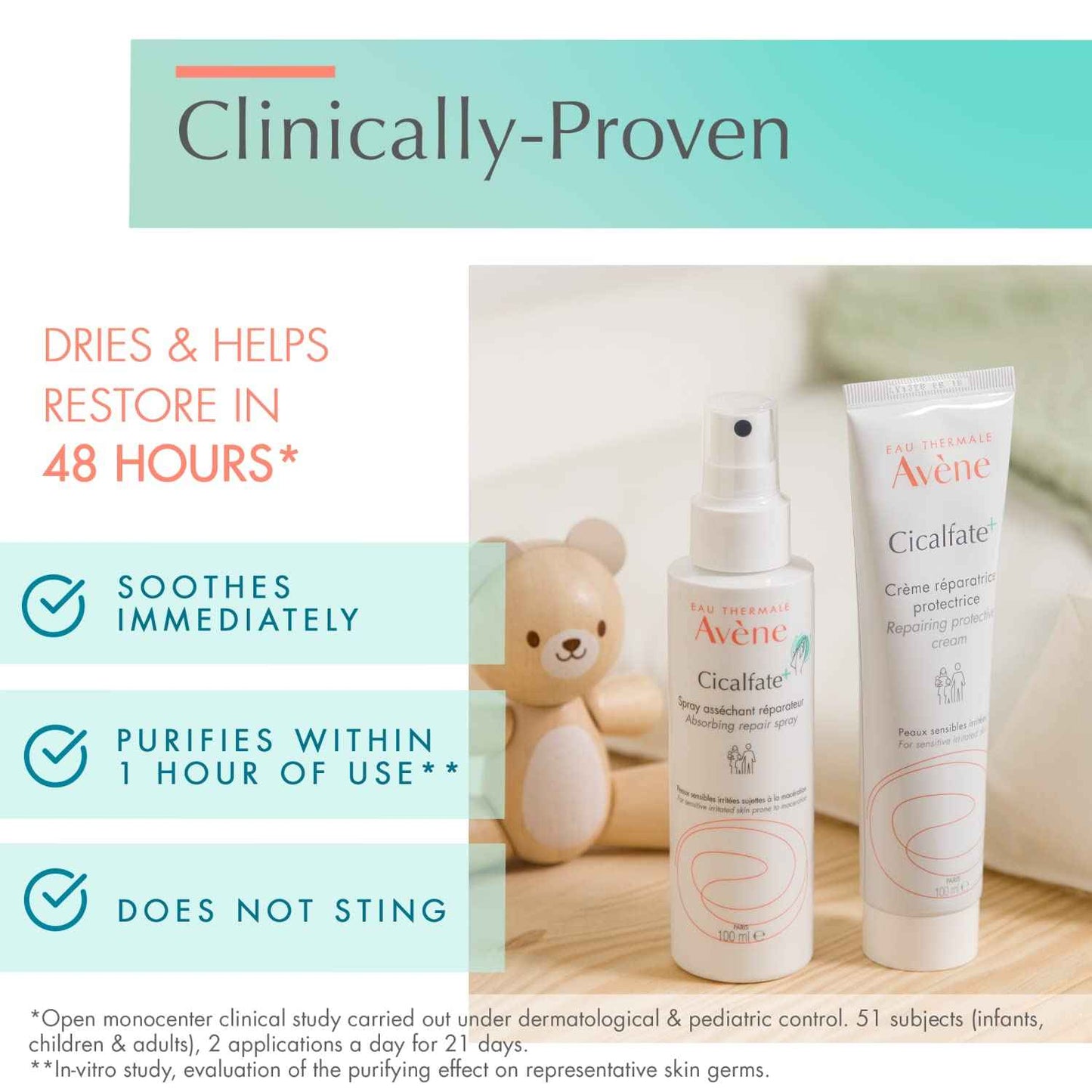 Avène Cicalfate+ Absorbing Soothing Spray to dry and restore irritated, sensitive skin, helps restore skin barrier, safe for infants, children and adults