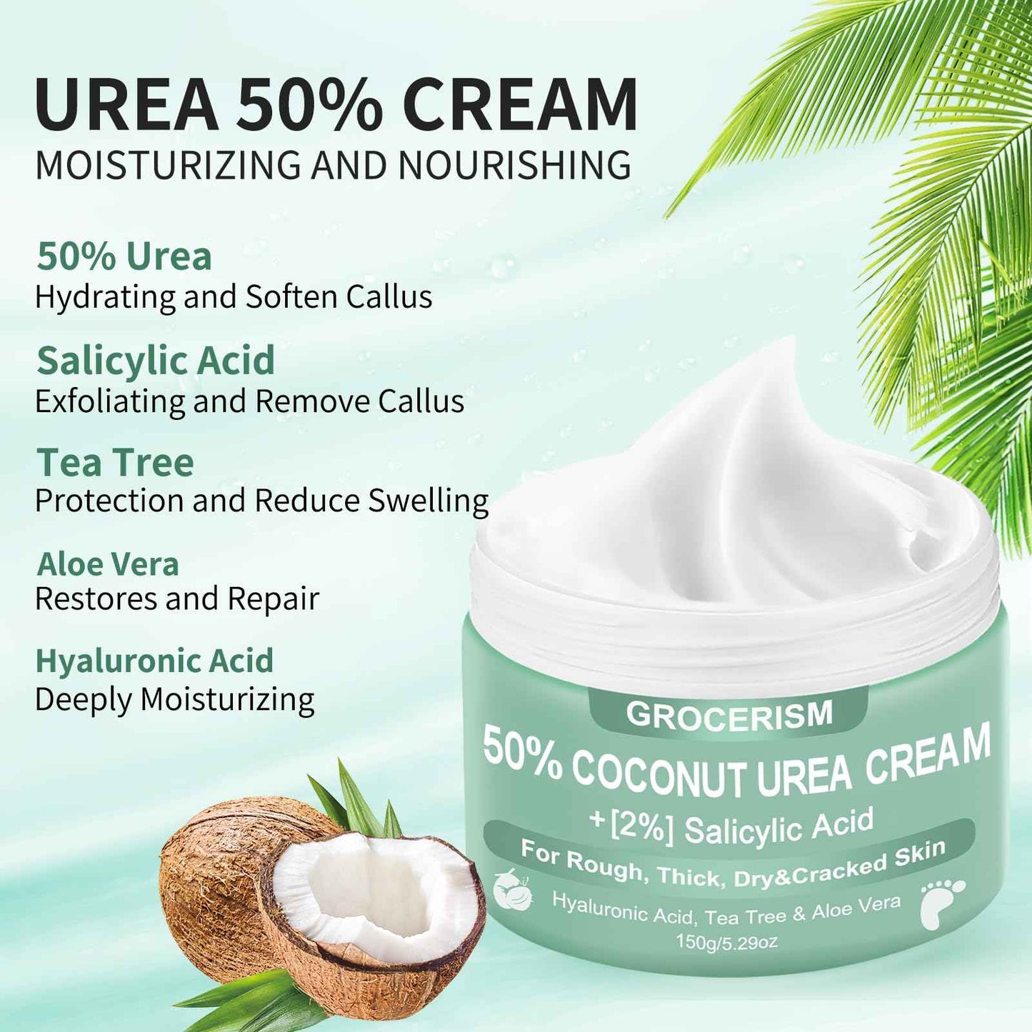 Grocerism Urea Cream 40 Percent For Feet 5.29 oz + Coconut Urea Cream 50 Percent for Feet Maximum Strength 5.29 oz