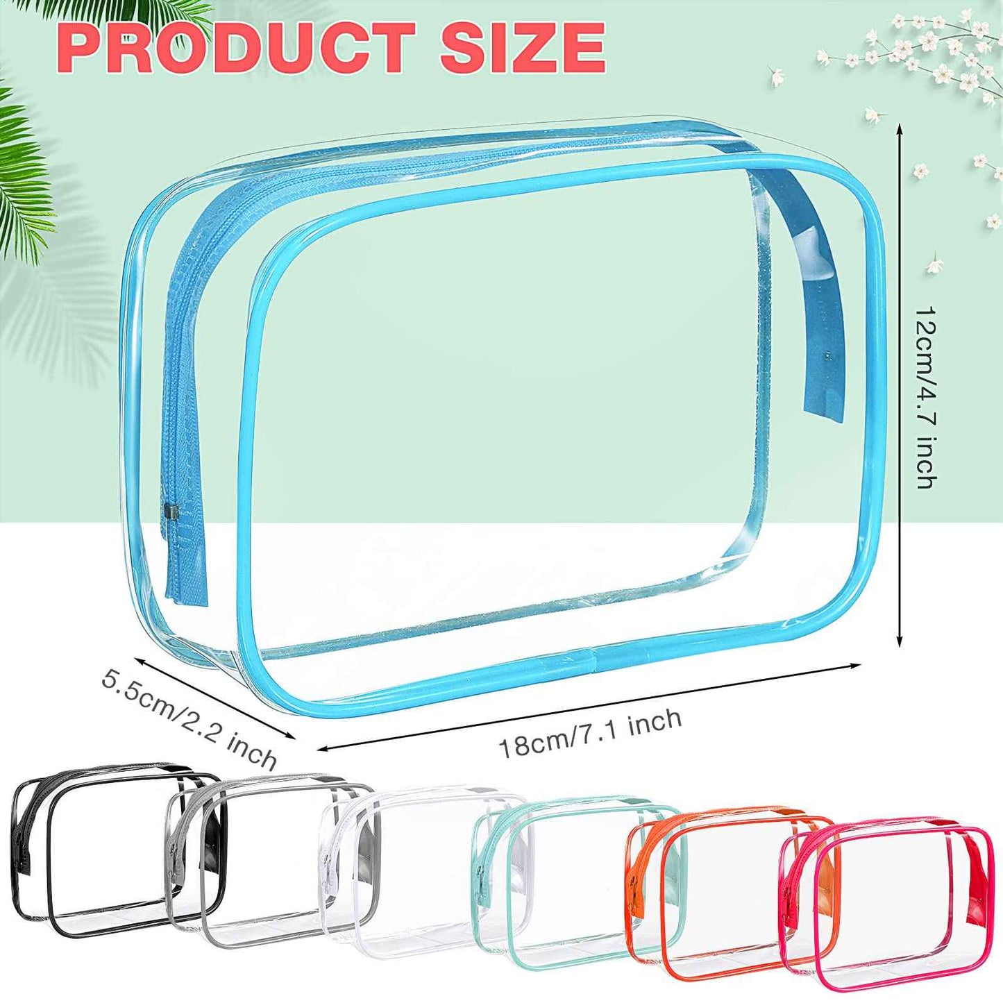 Reginary 16 Pack Clear Cosmetic Bag, Transparent Toiletry Bag Travel Pouch with Zipper Waterproof PVC Plastic Organizer Case for Women Men Traveling Vacation Organization Business Trip Home, 8 Colors