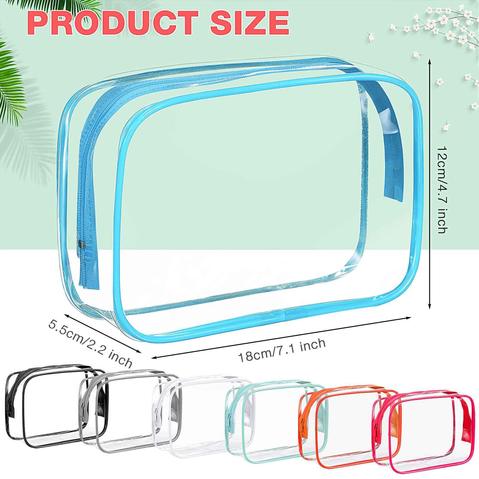 Reginary 16 Pack Clear Cosmetic Bag, Transparent Toiletry Bag Travel Pouch with Zipper Waterproof PVC Plastic Organizer Case for Women Men Traveling Vacation Organization Business Trip Home, 8 Colors