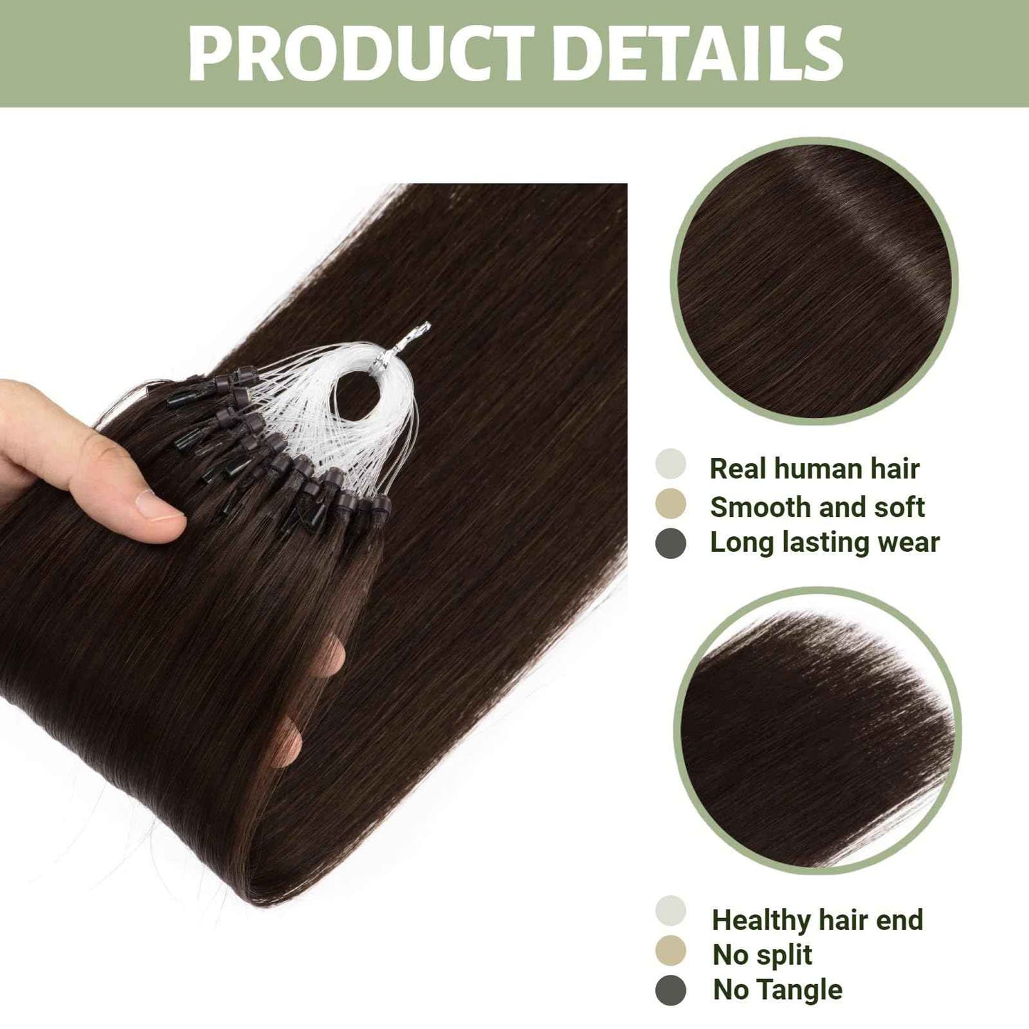 Dark Brown Microlink Hair Extensions Short 14 Inch #2 Micro Bead Real Human Hair Extensions 50g Micro Beads Hair Extensions 0.5g/s