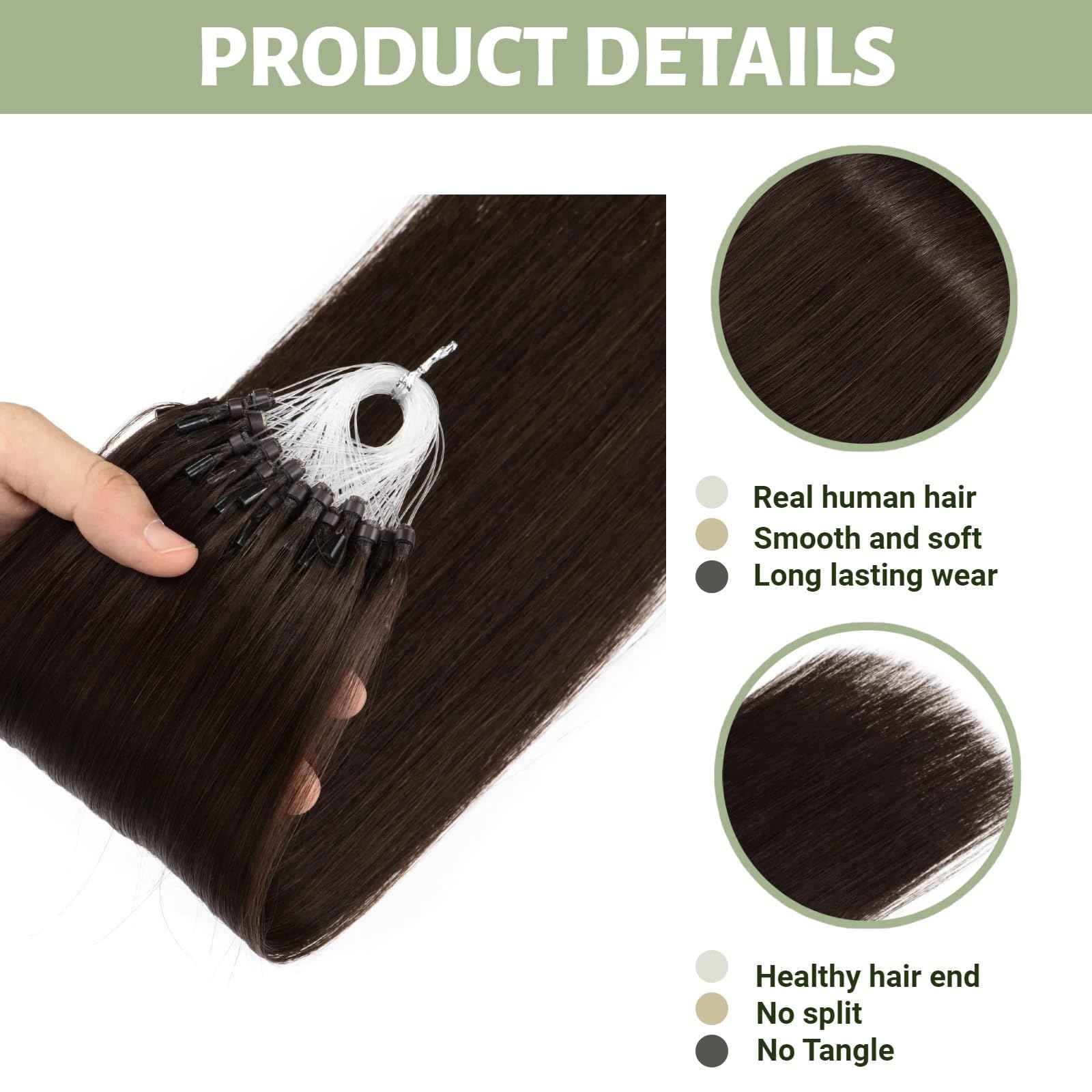 Dark Brown Microlink Hair Extensions Short 14 Inch #2 Micro Bead Real Human Hair Extensions 50g Micro Beads Hair Extensions 0.5g/s